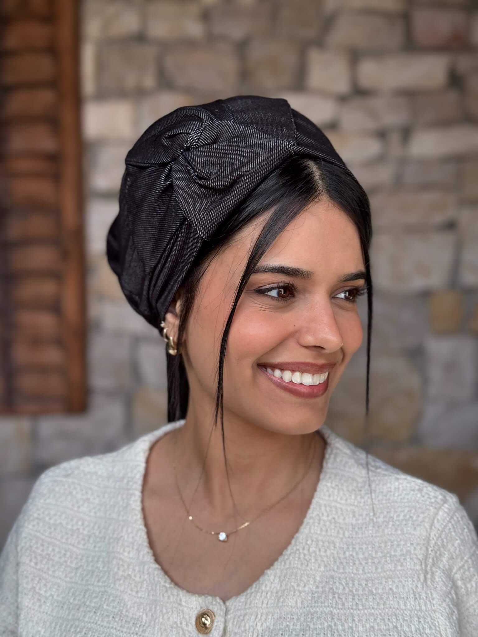 מטפחת ראש דמוי גינס שחור