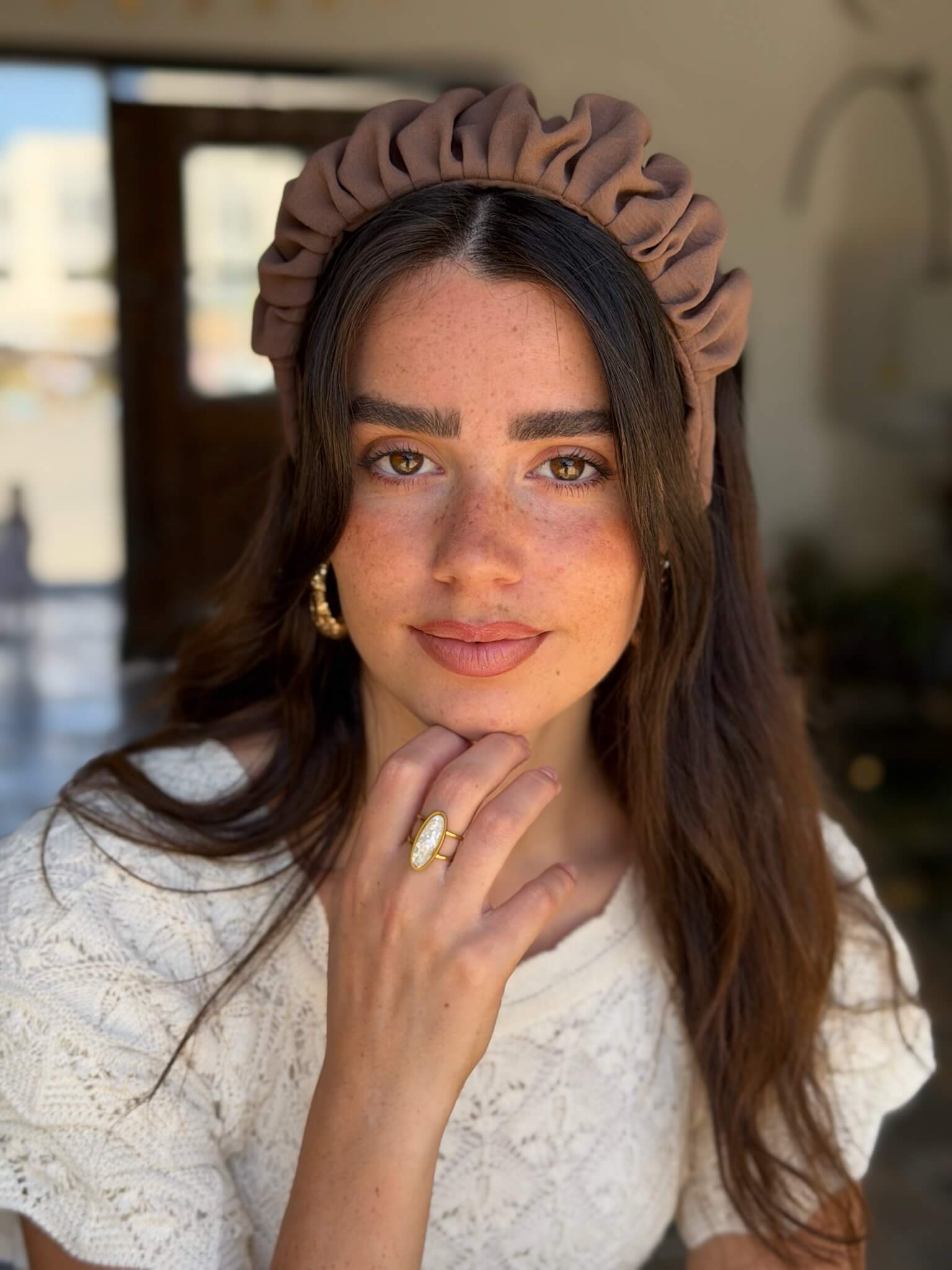 קשת לשיער שיפון מט מוקה חום