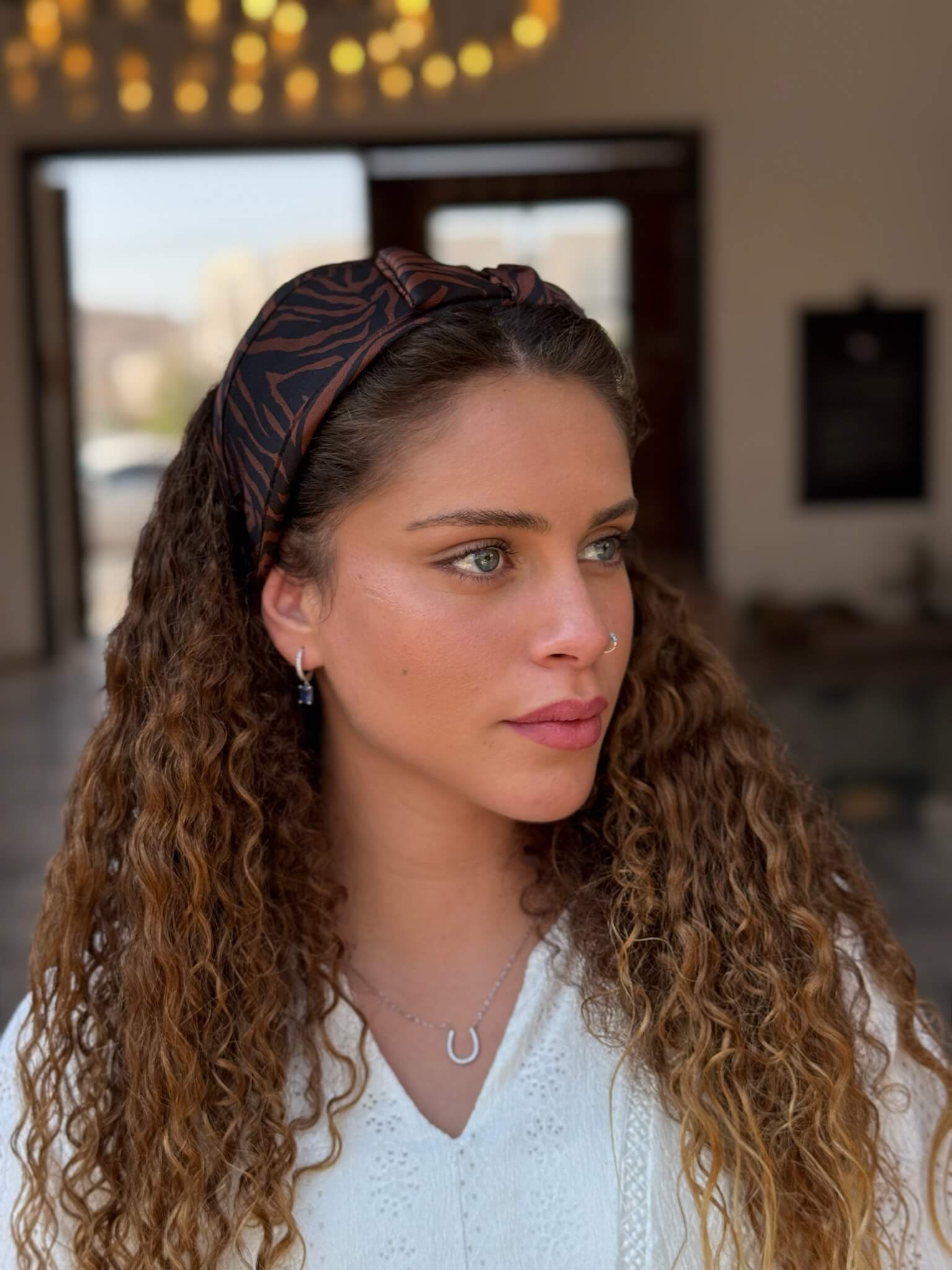 קשת לשיער שיפון זברה שחור וחום