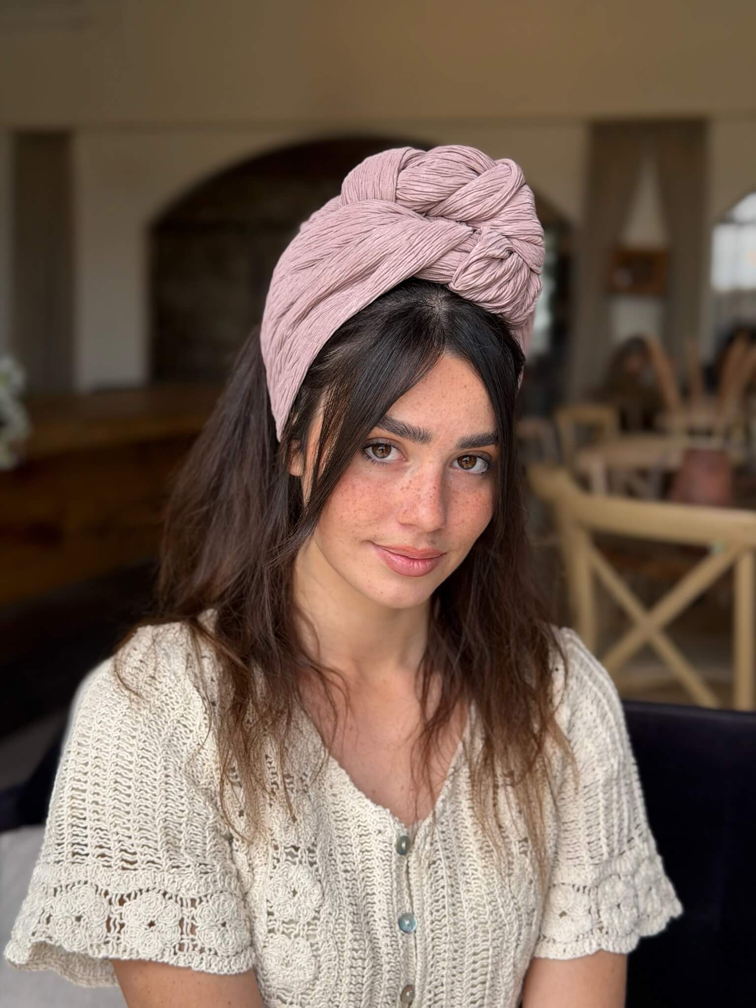 סרט קשירה לשיער מיני פליסה ורוד עתיק