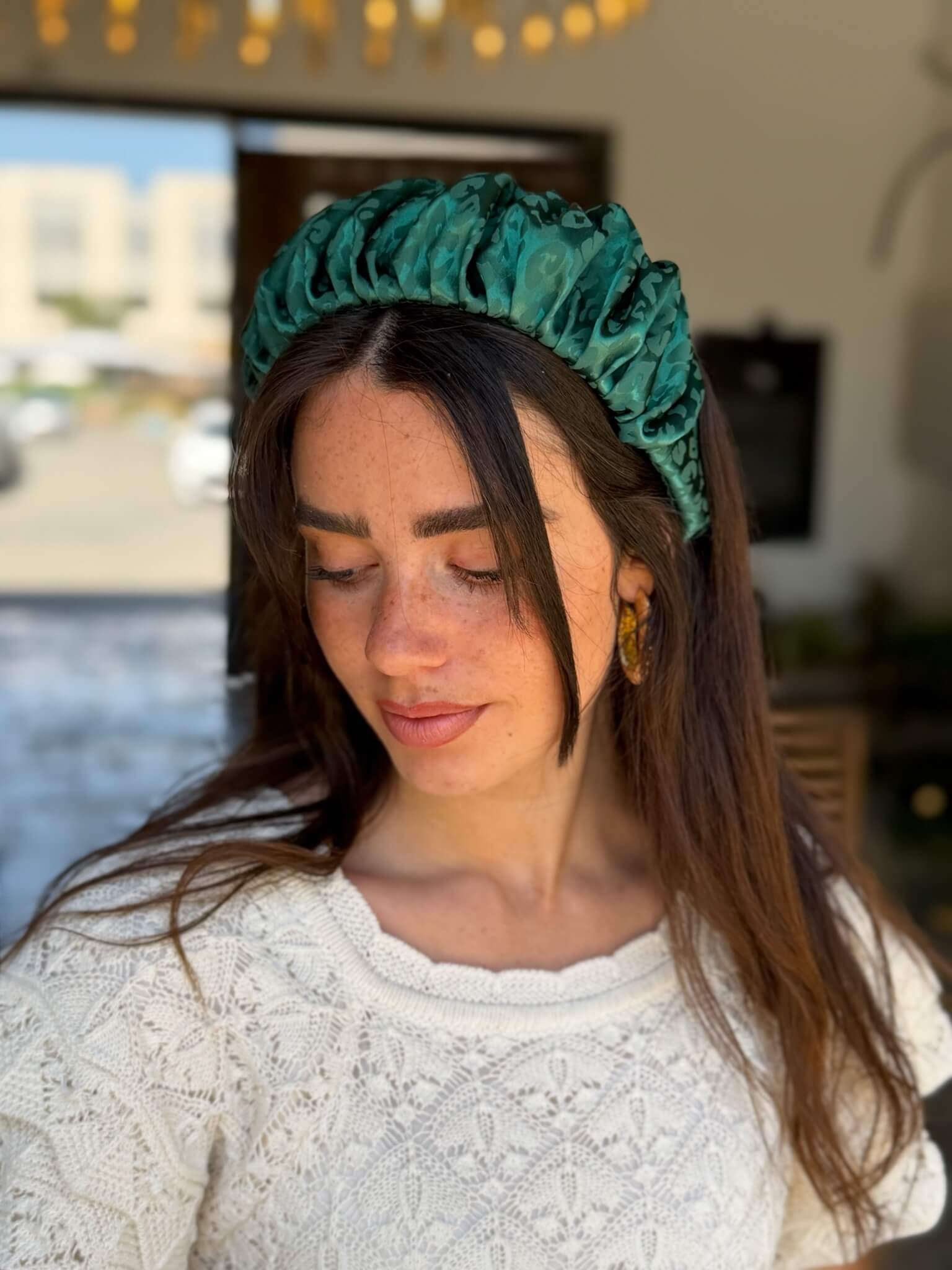 קשת לשיער שיפון ירוק אמרלד מנומר צבע על צבע