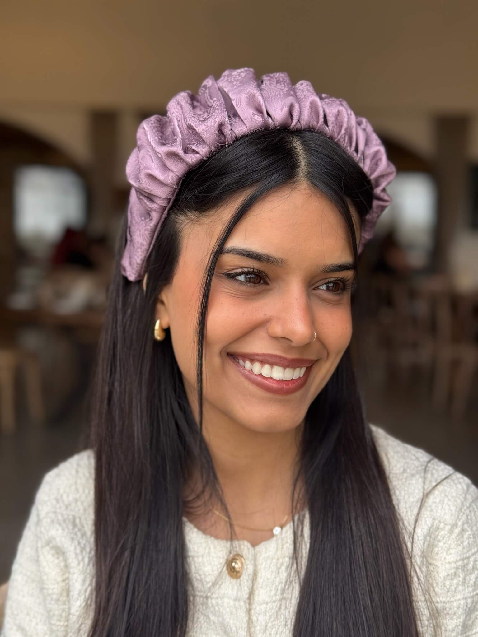 קשת לשיער שיפון פרחוני לילך צבע על צבע