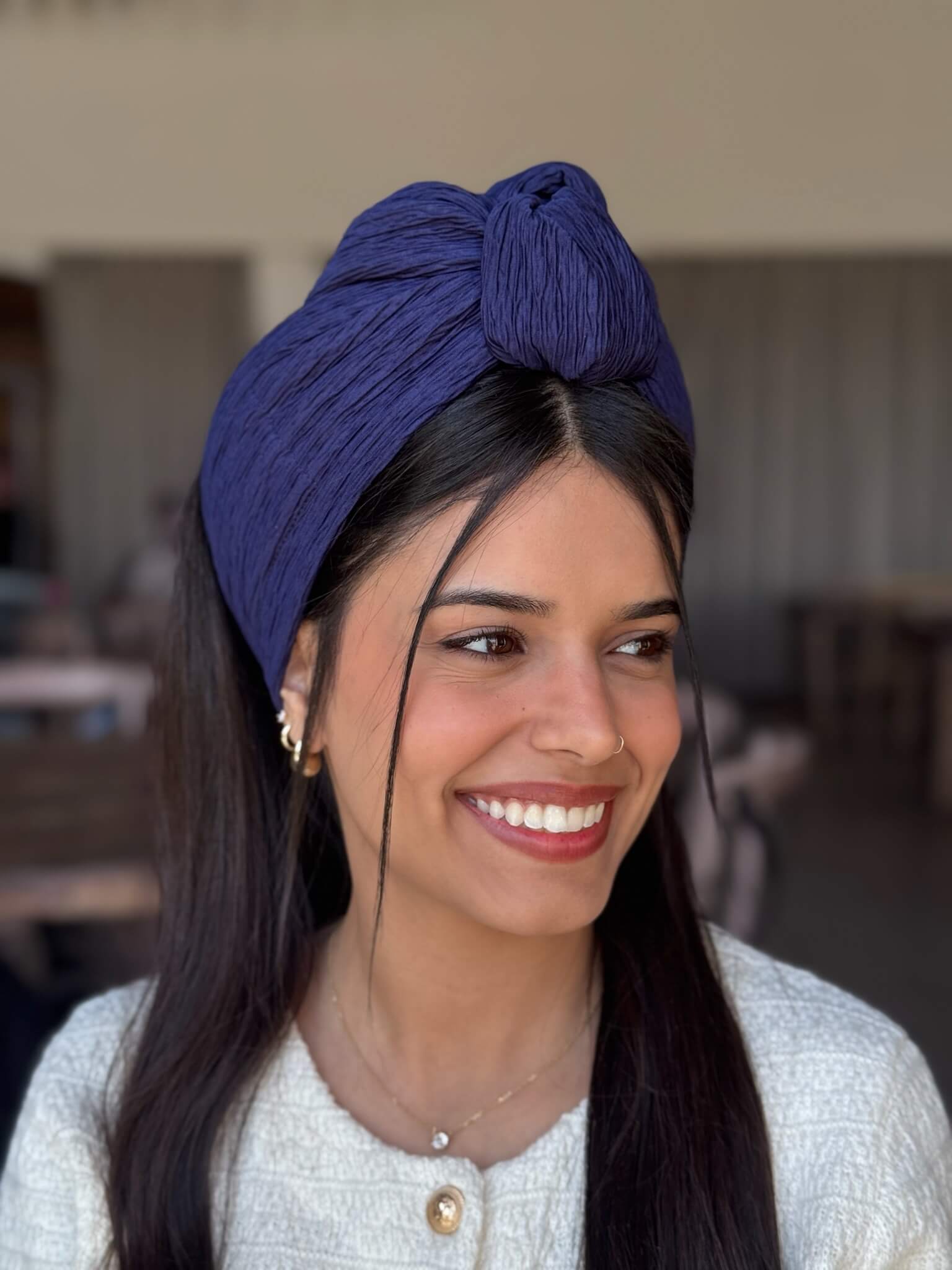 סרט קשירה לשיער מיני פליסה כחול