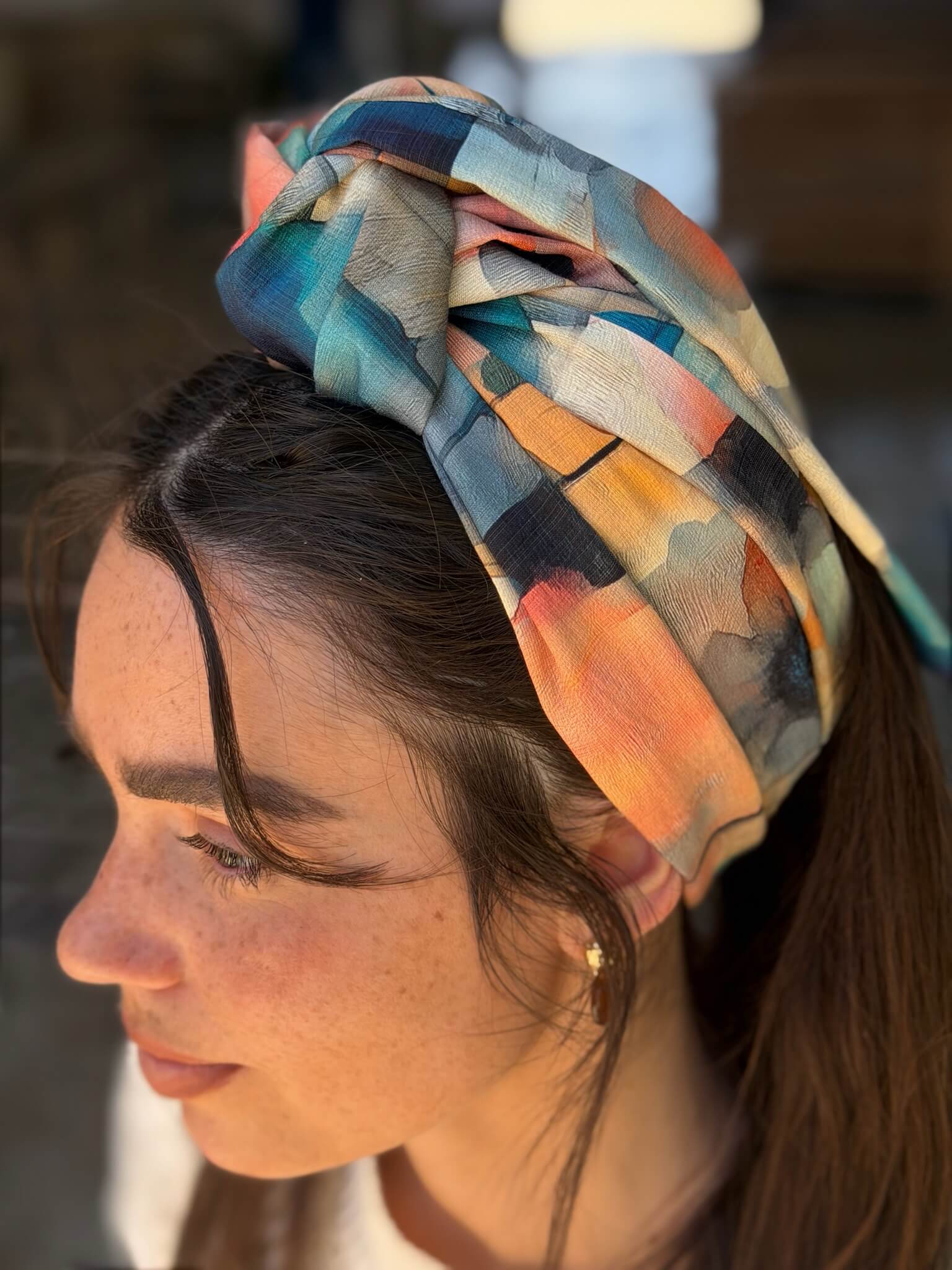 סרט קשירה לשיער בד דמוי פשתן אבסרקטי