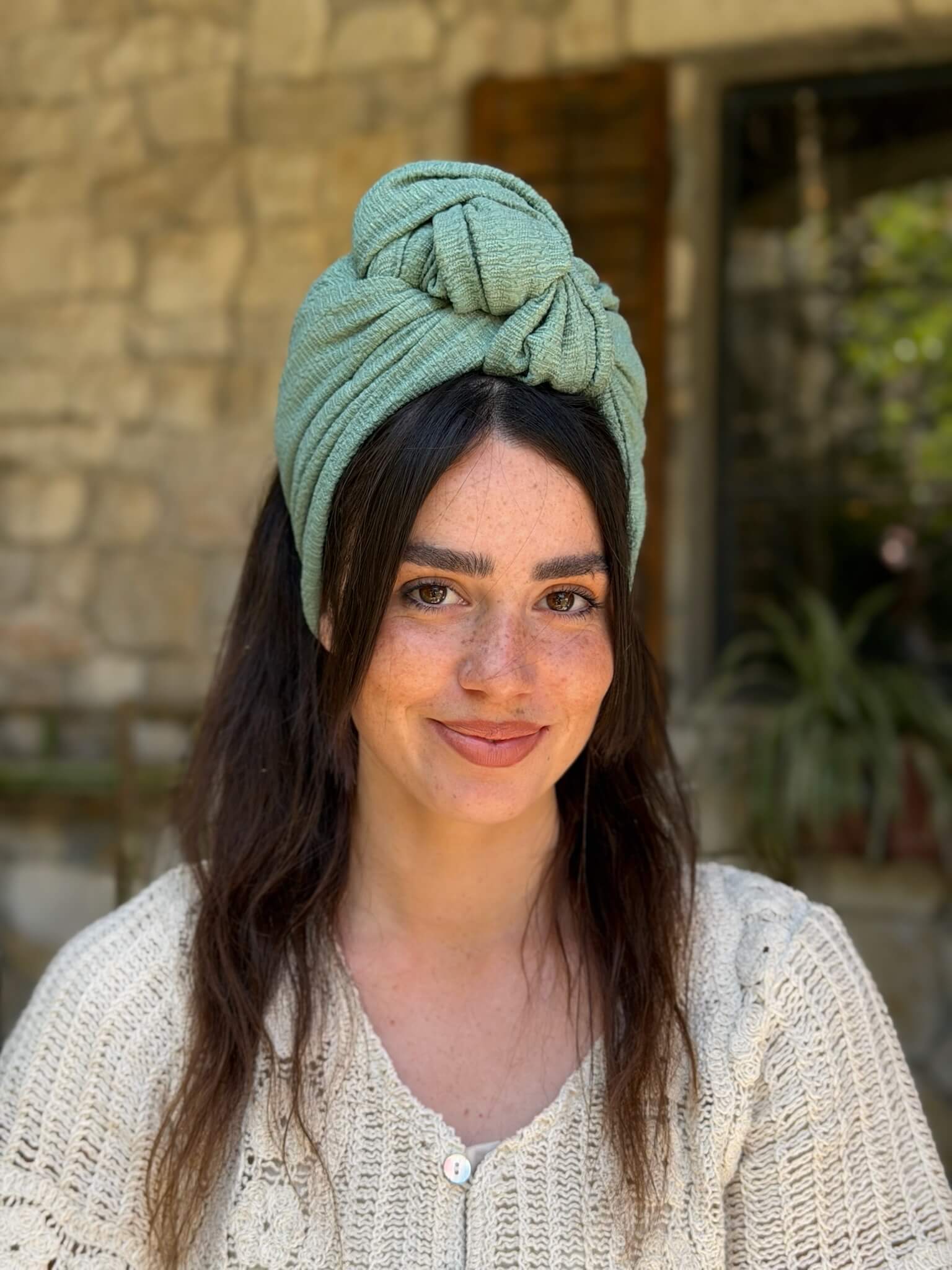 סרט קשירה לשיער בד בועות ירוק מנטה