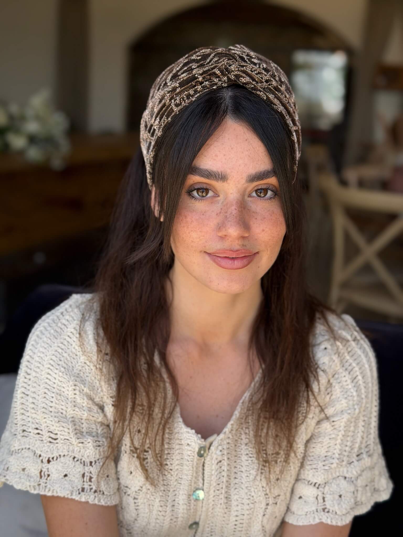 מיני טורבן רשת חום מטאלי בד צורות נחושת מבריק