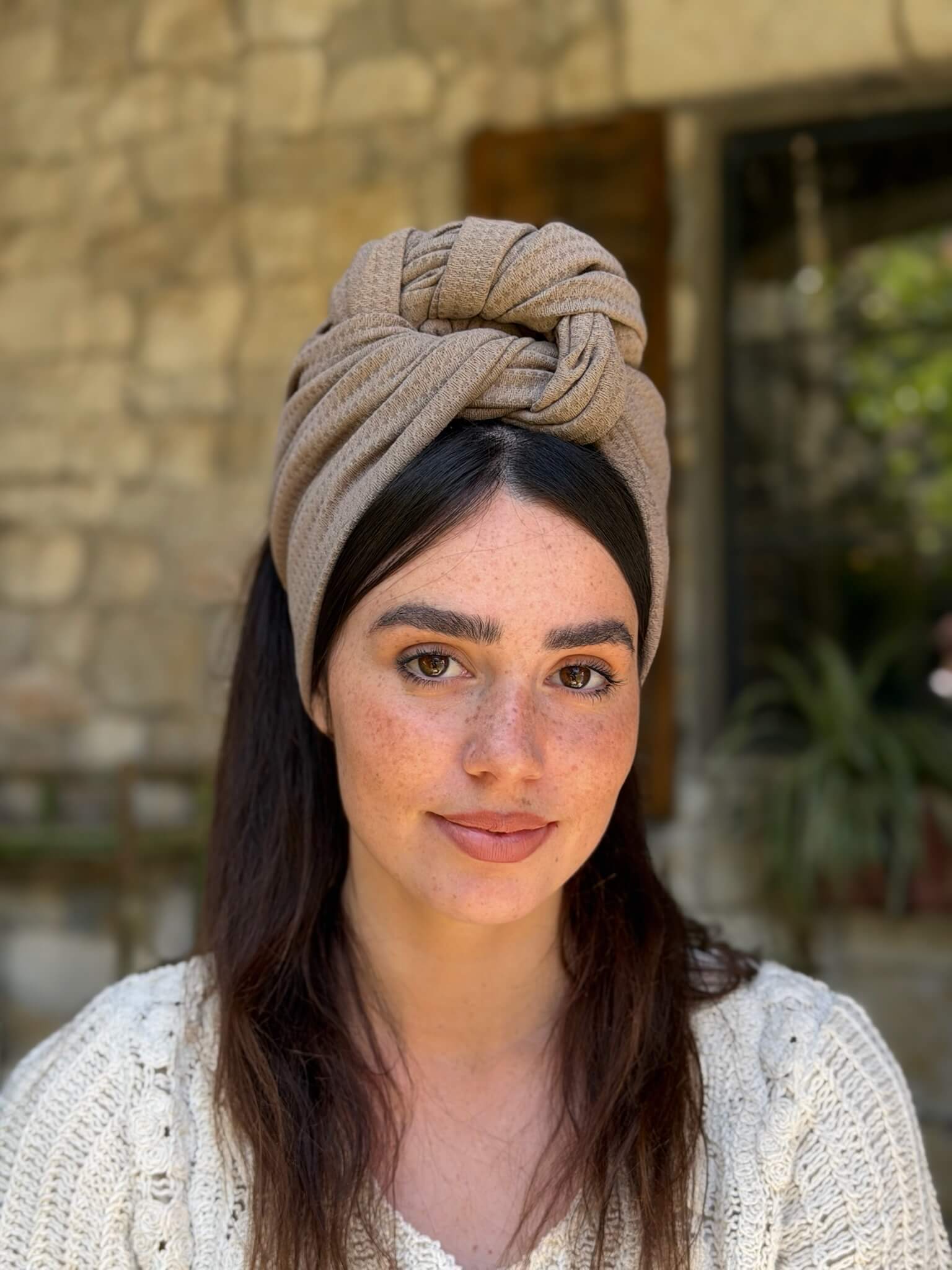 סרט קשירה לשיער בד כוורת חום בהיר
