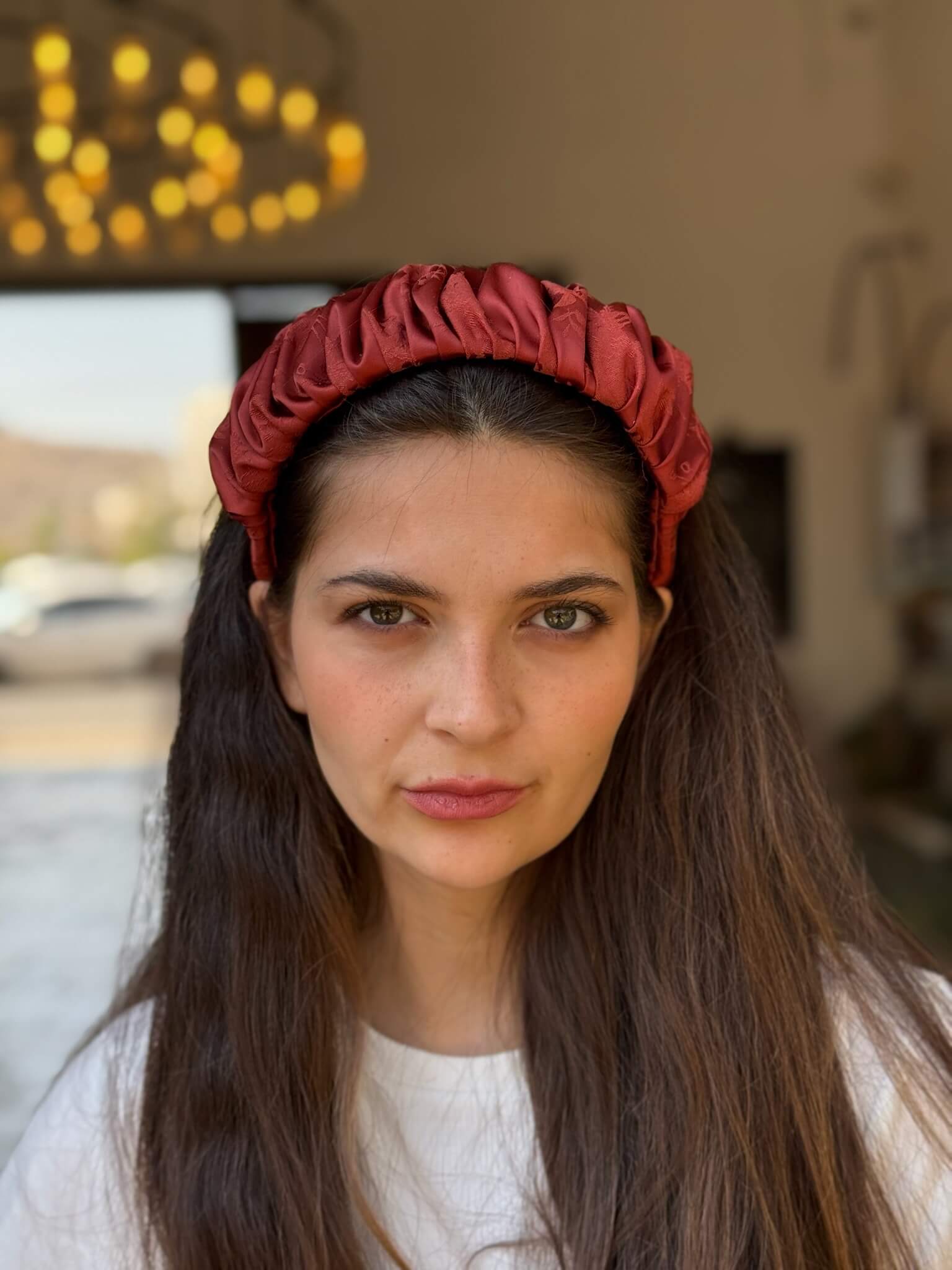 קשת לשיער שיפון חמרה פרחוני צבע על צבע
