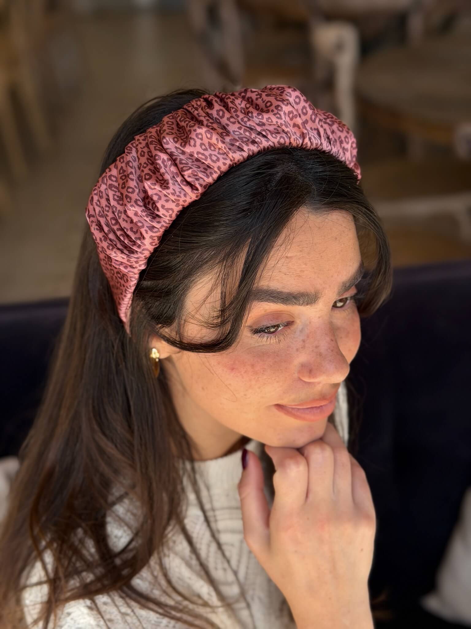 קשת לשיער שיפון ורוד עתיק מנומר