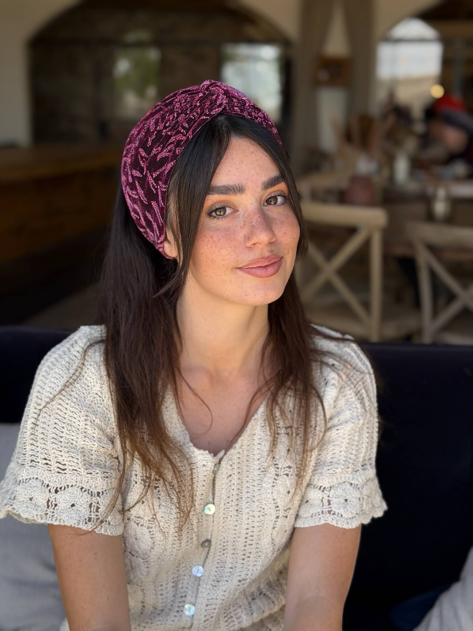 מיני טורבן בד רשת ורוד מטאלי בד צורות צבע על צבע