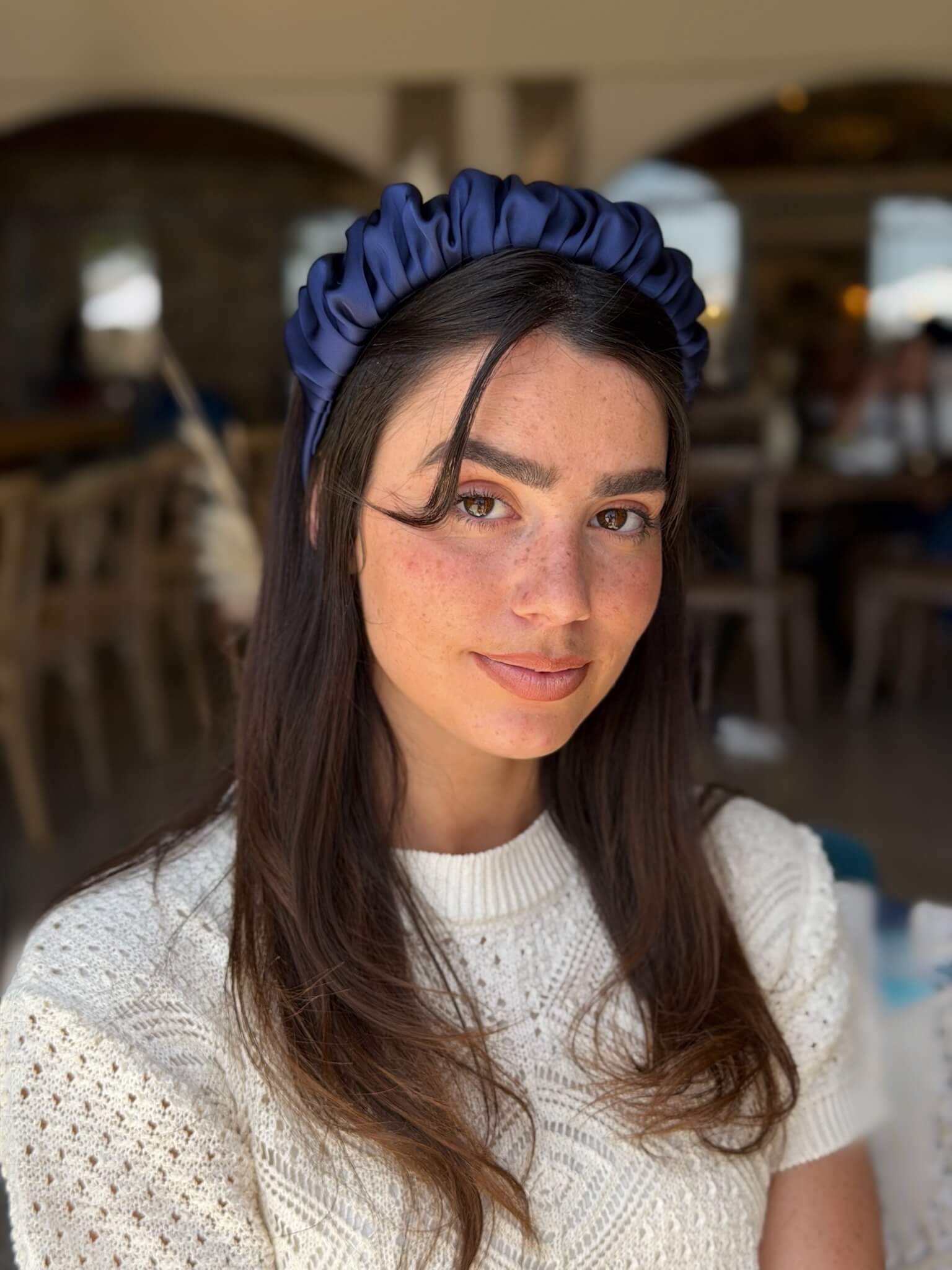 קשת לשיער שיפון מבריק כחול נייבי