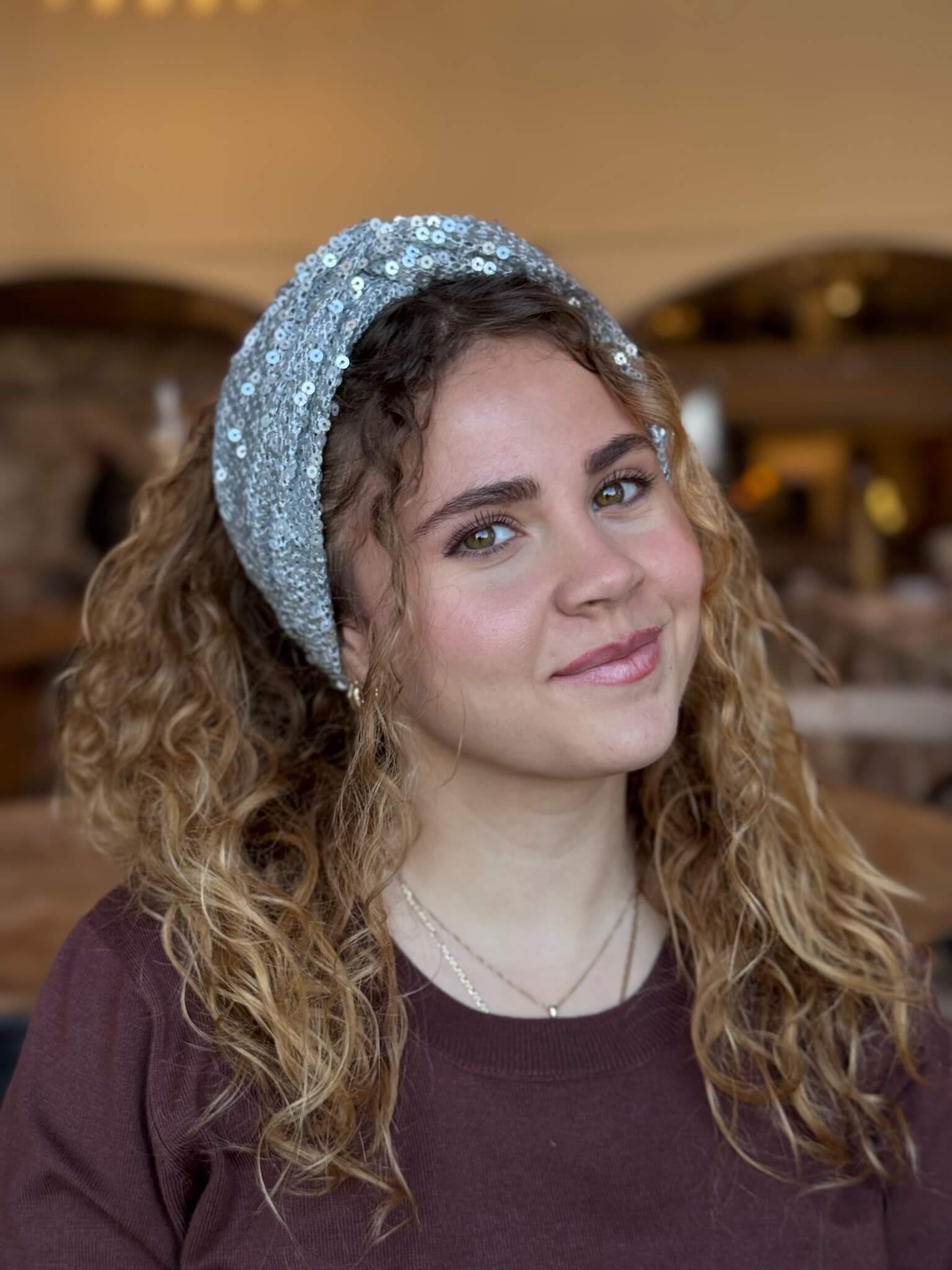 טורבן פייטים כסף בהיר מט