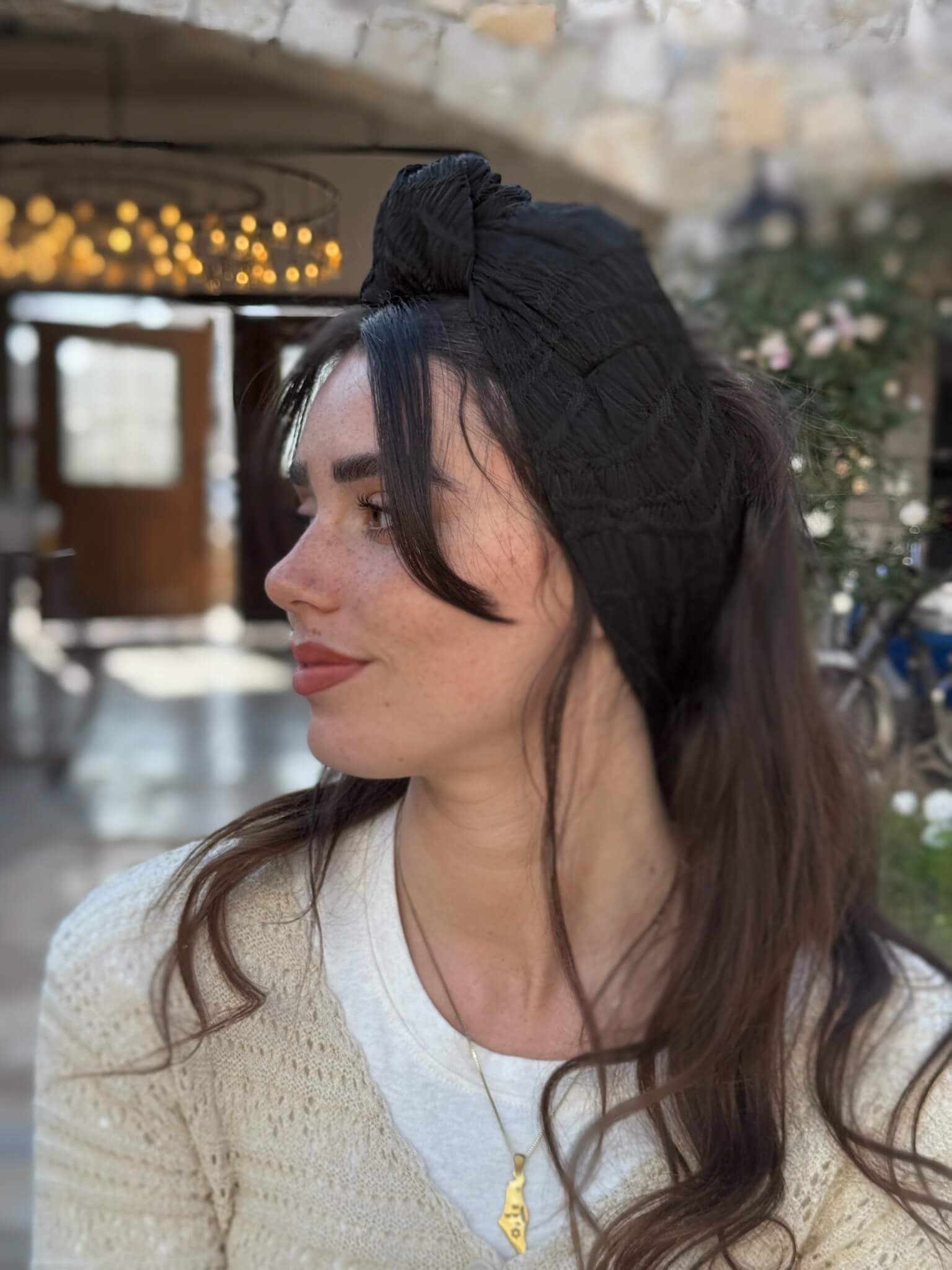 סרט קשירה לשיער בד קומות שחור חלק