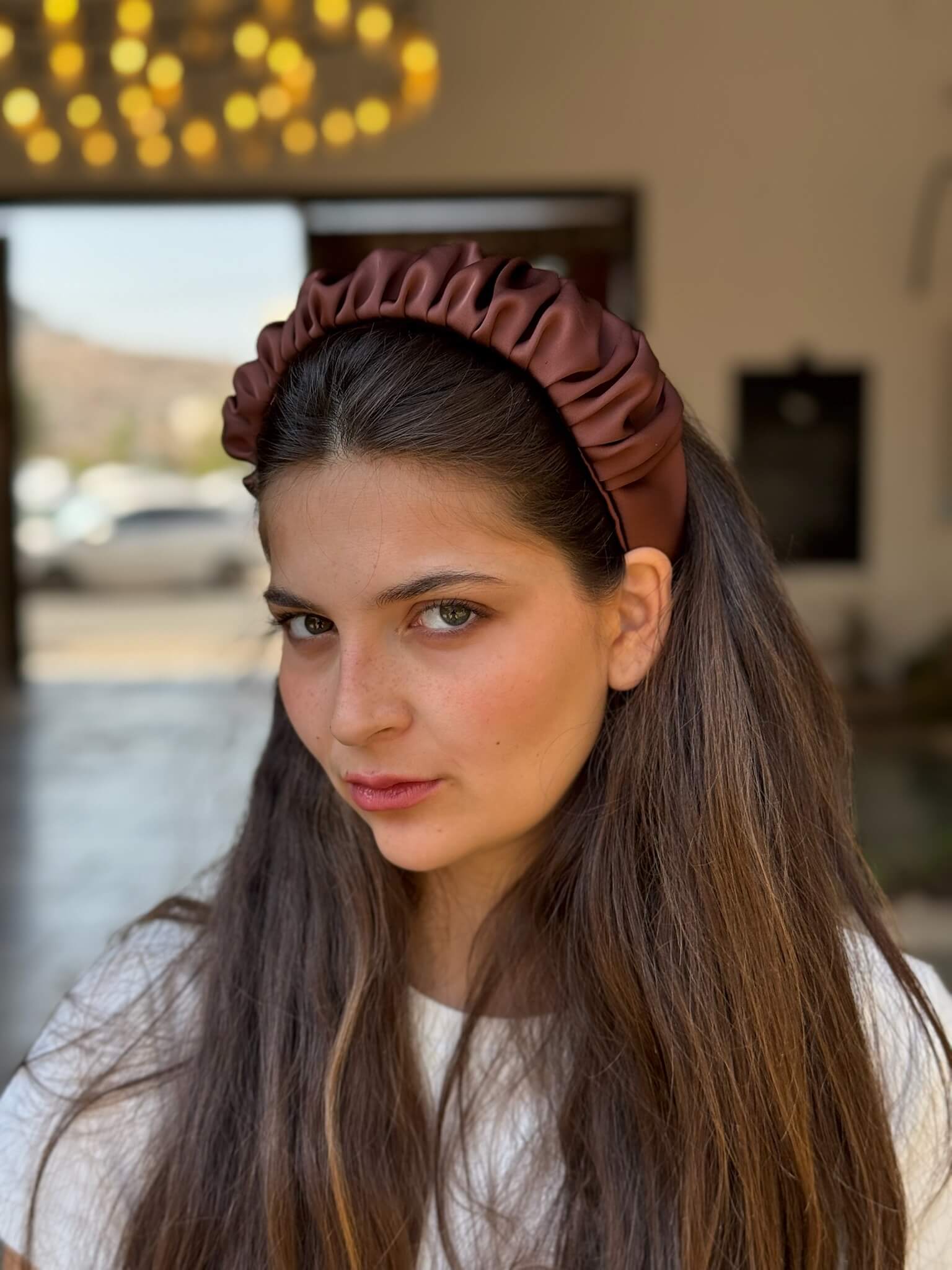 קשת לשיער שיפון חום מבריק