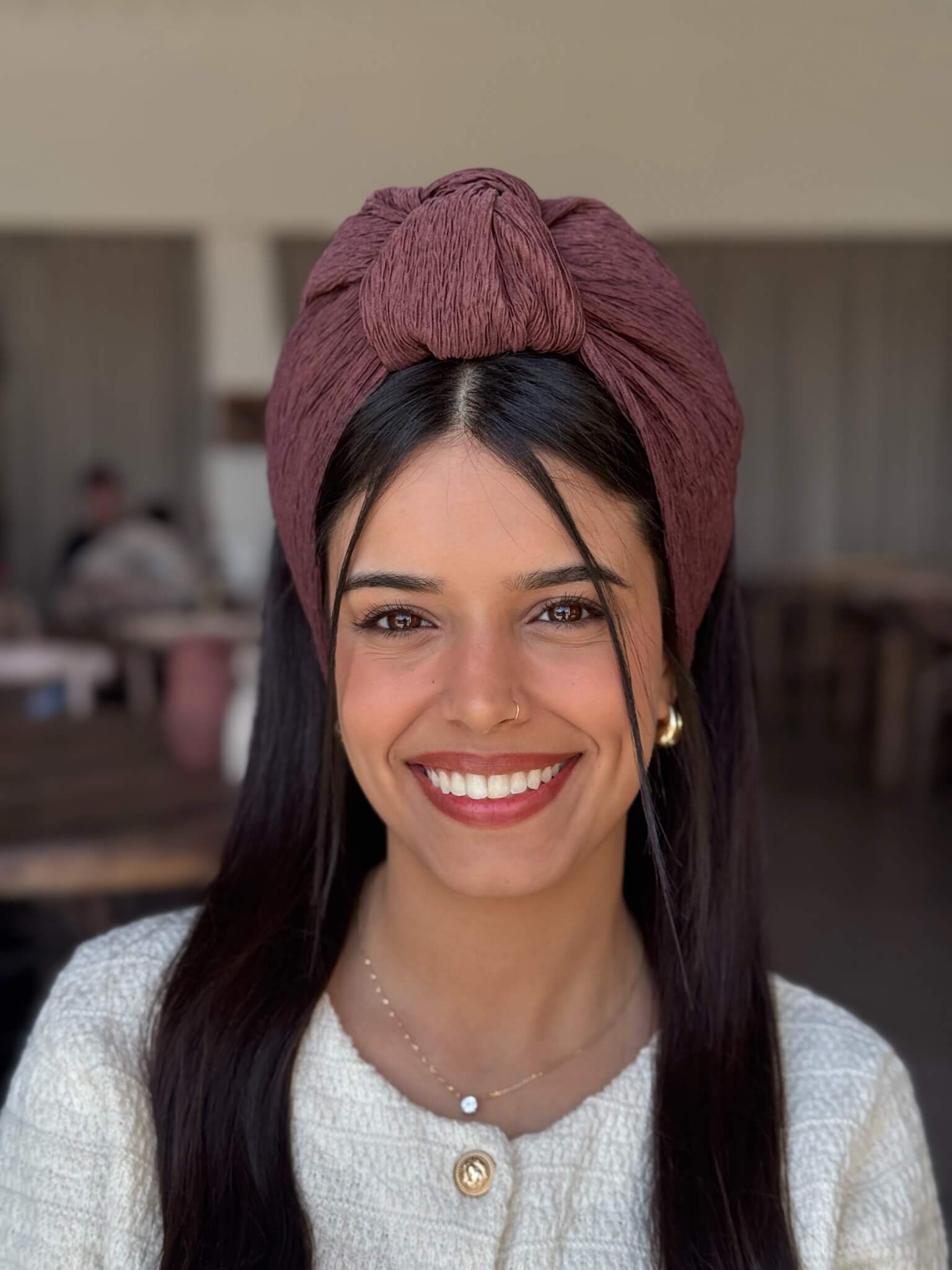 סרט קשירה לשיער בד מיני פליסה חום שוקולד