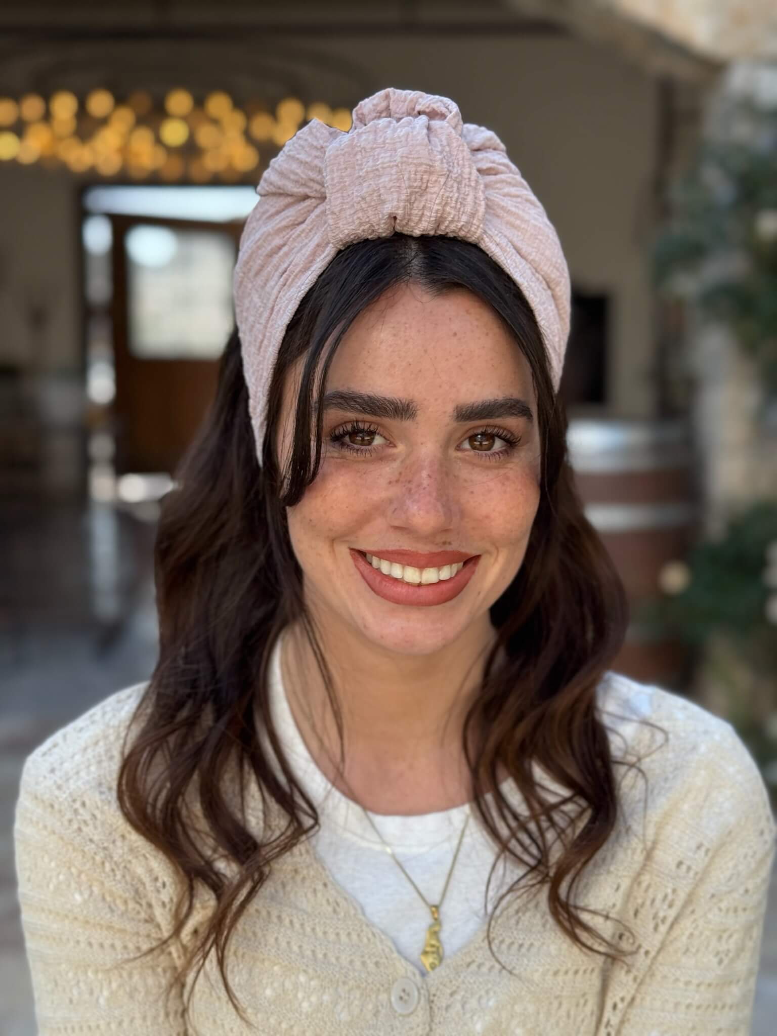 סרט קשירה לשיער בד בועות ורוד עדין