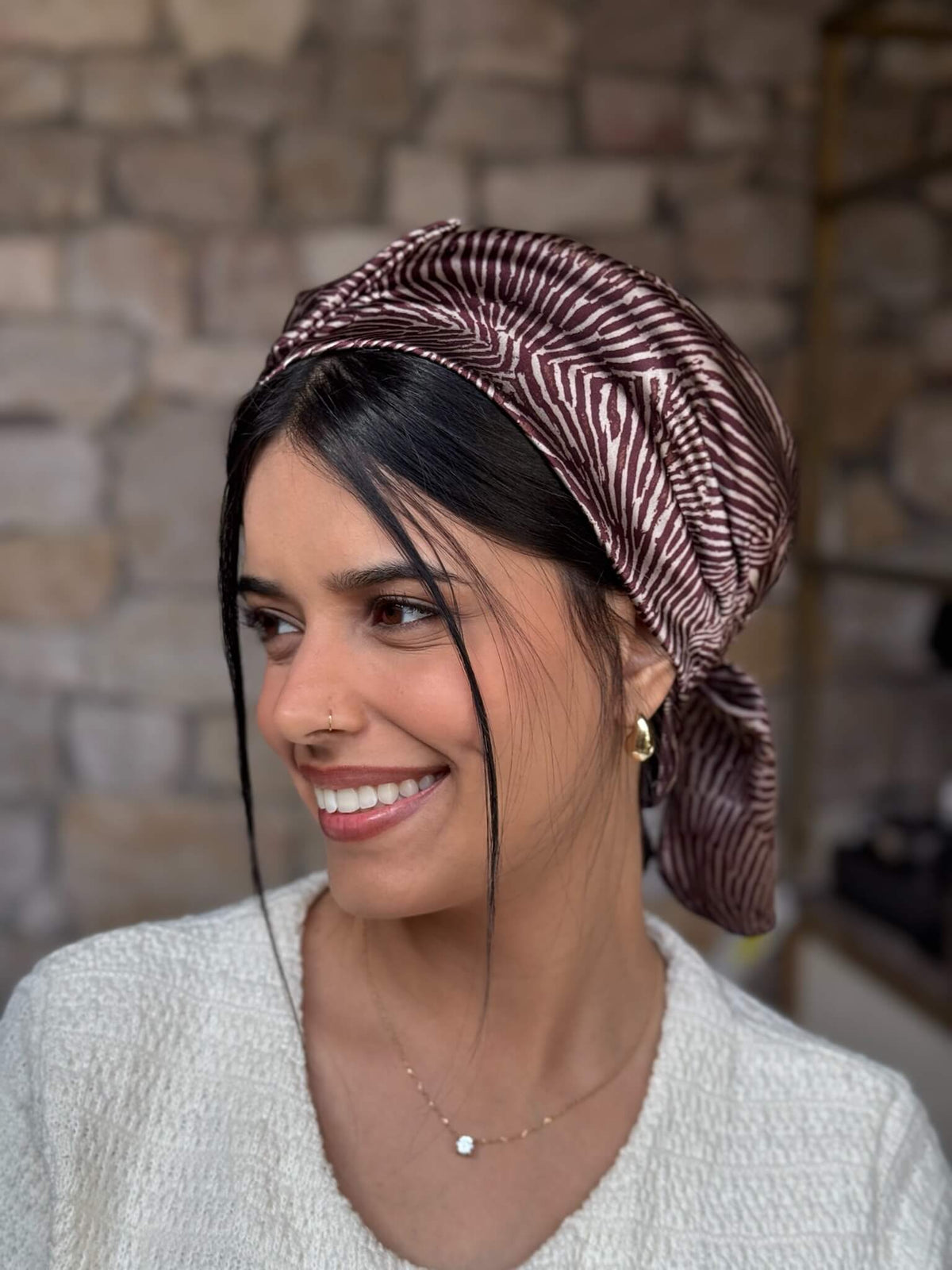 מטפחת ראש שיפון חום ובז זברה