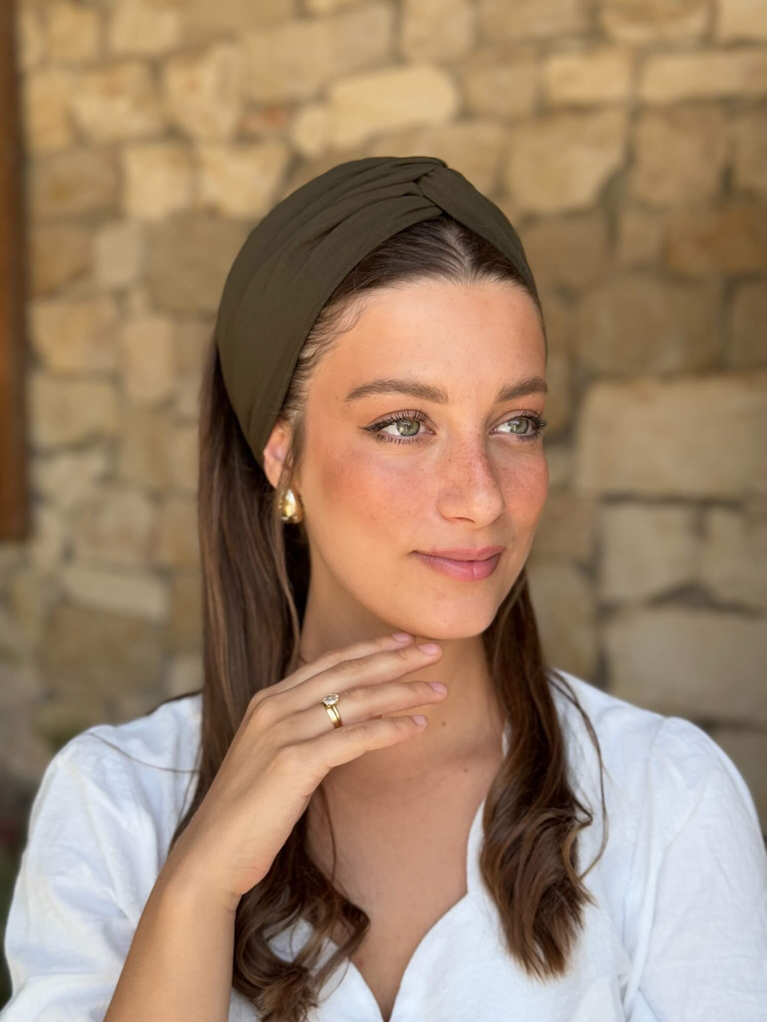מיני טורבן שיפון ירוק חאקי