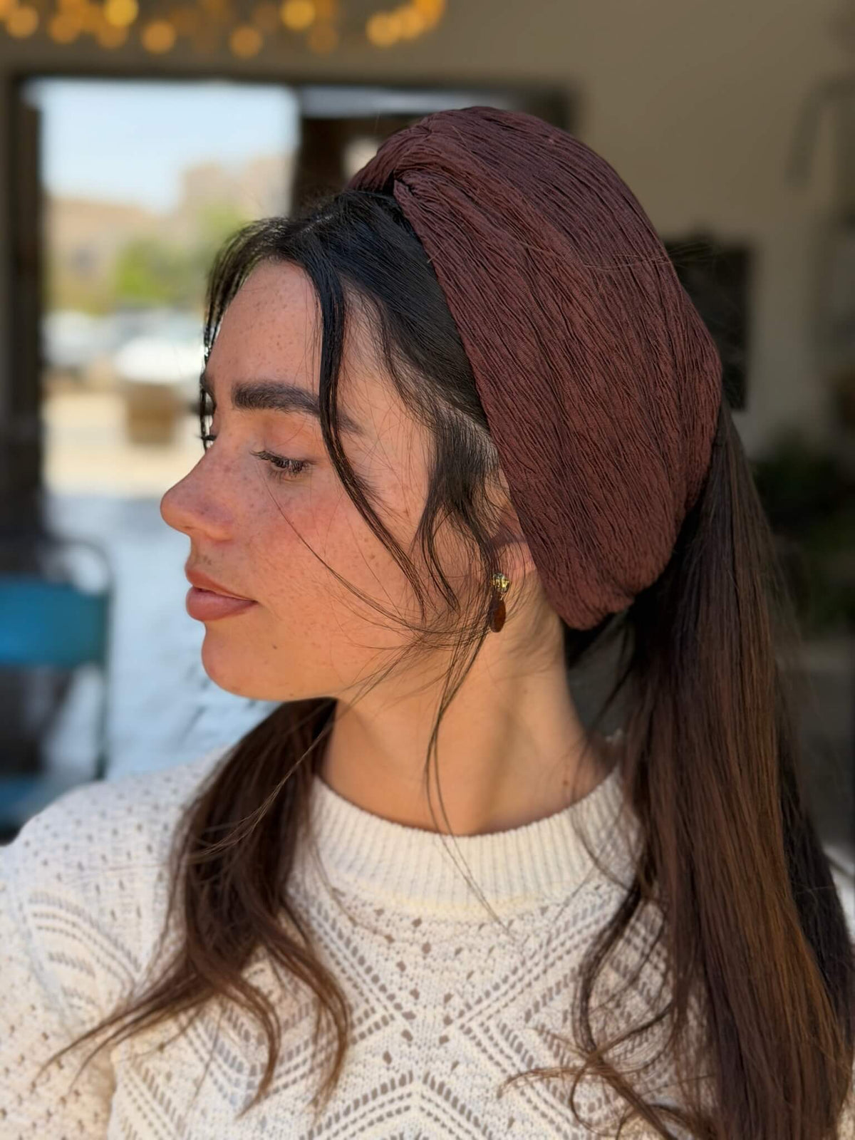 מיני טורבן בד מיני פליסה חום שוקולד
