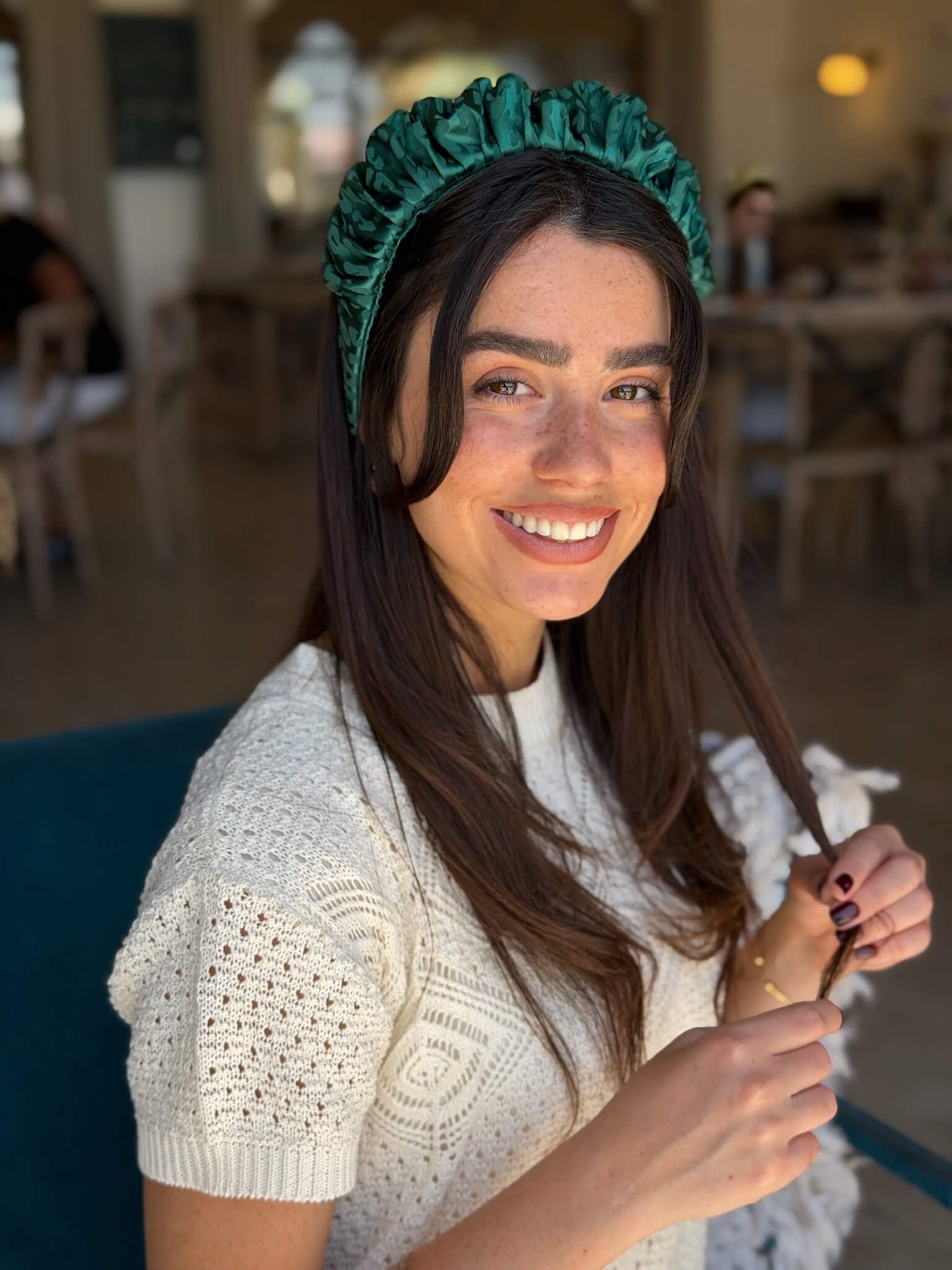 קשת לשיער שיפון ירוק אמרלד מנומר צבע על צבע