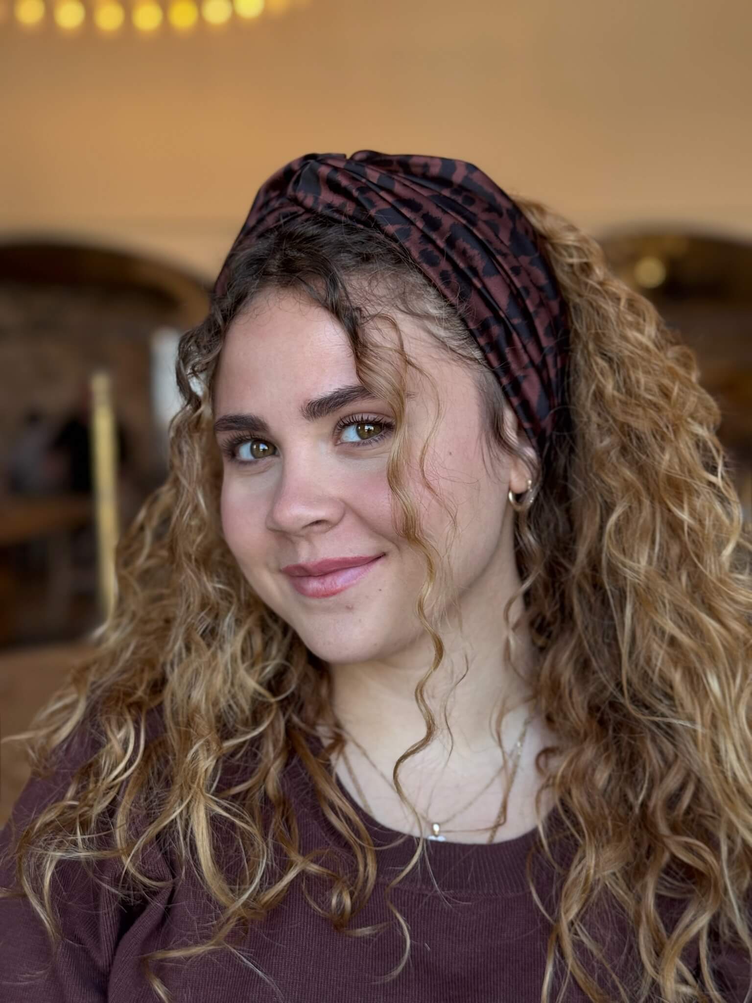 סרט לשיער שיפון מנומר שחור וחום שוקולד