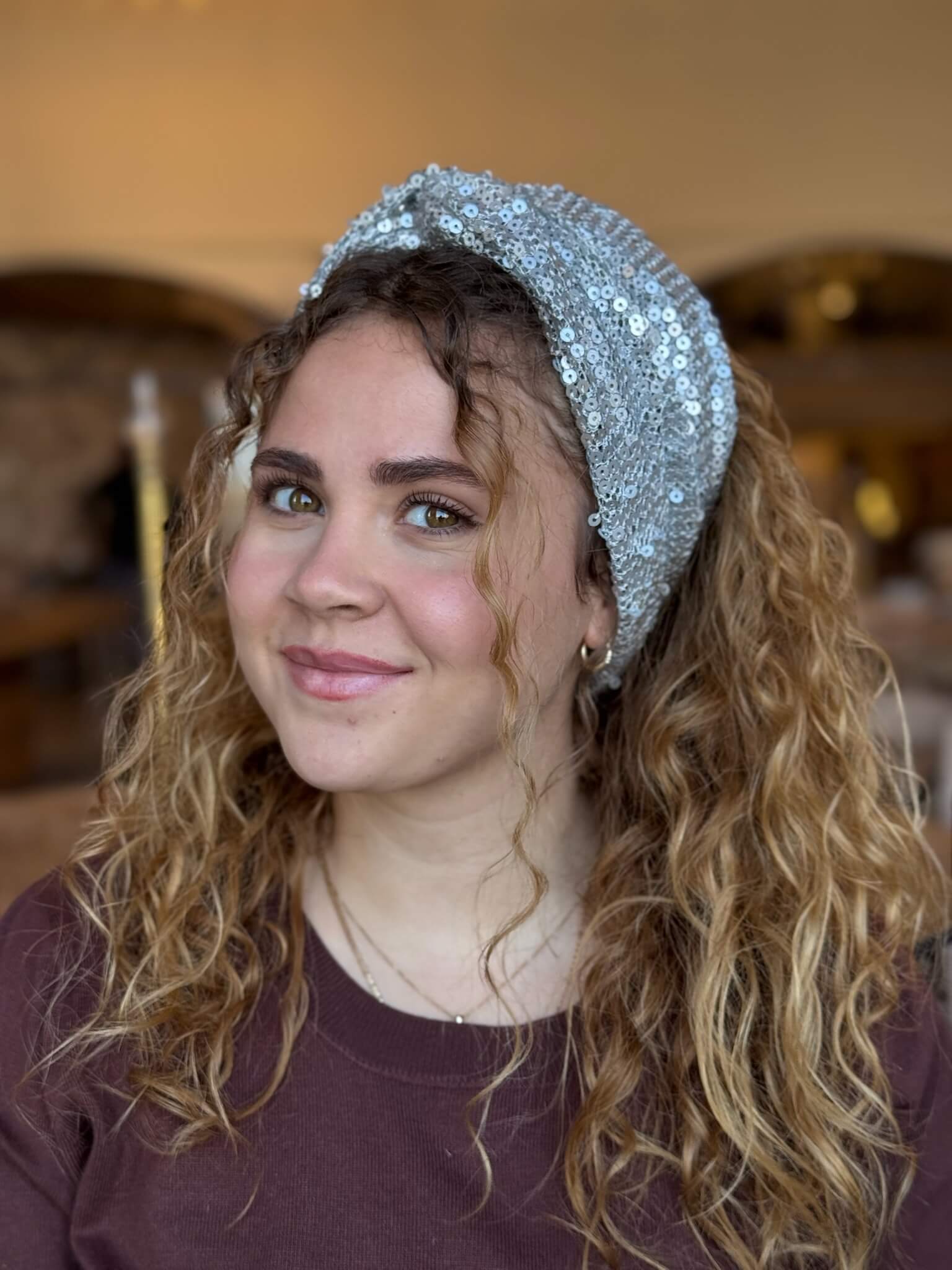 טורבן פייטים כסף בהיר מט