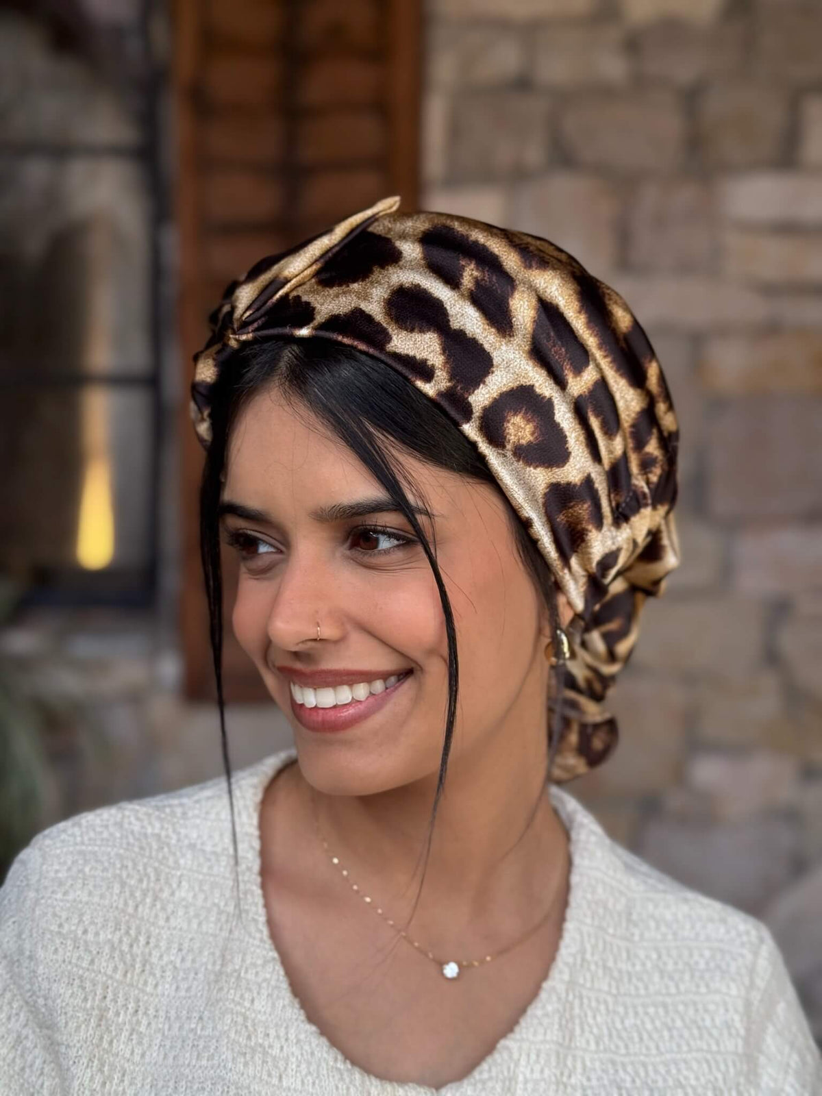 מטפחת ראש שיפון מנומר חום קלאסי