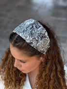קשת לשיער שיפון פייזלי לבן ושחור