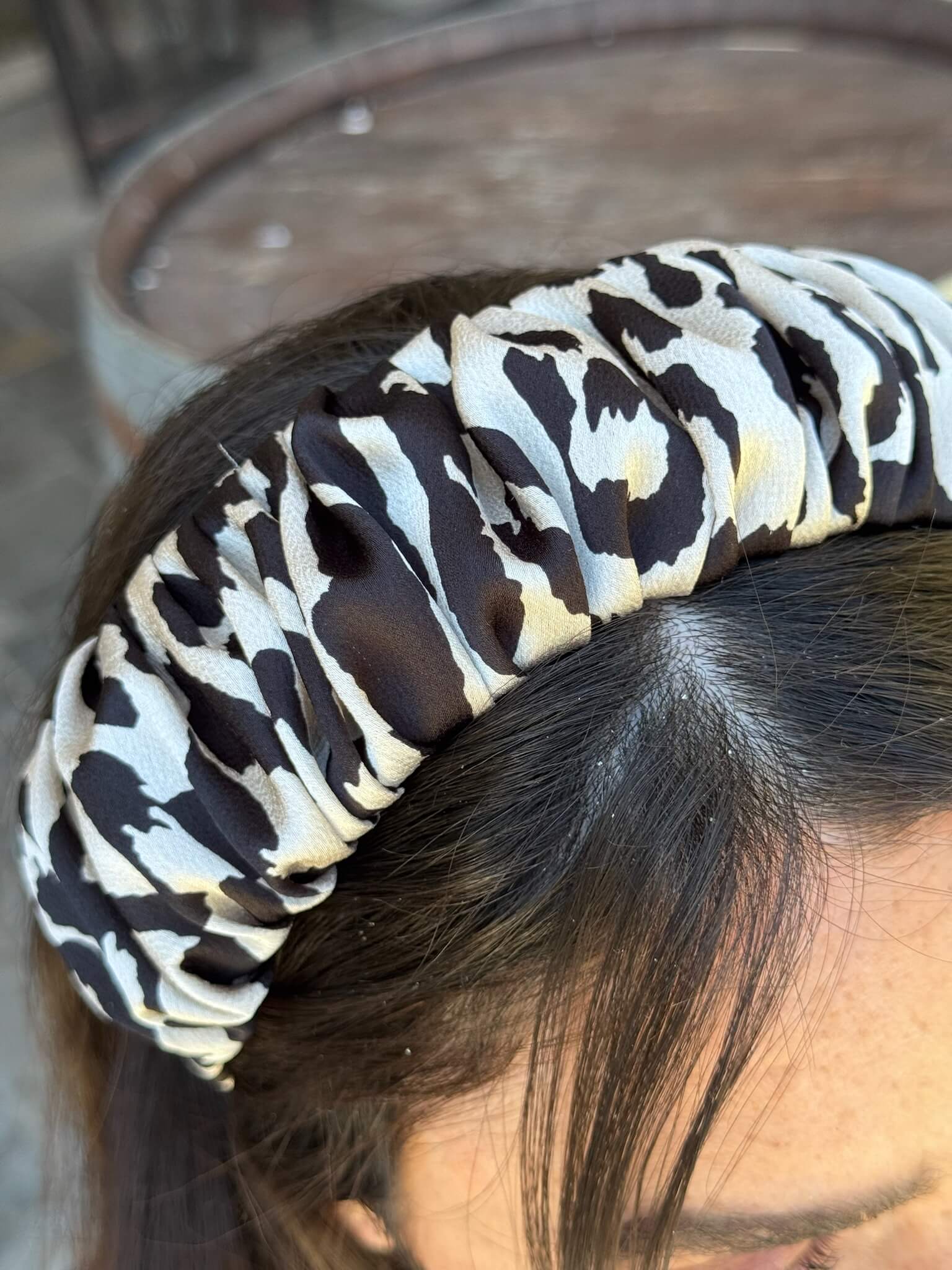 קשת לשיער שיפון מנומר אבן עם שחור