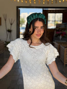 קשת לשיער שיפון ירוק אמרלד מנומר צבע על צבע