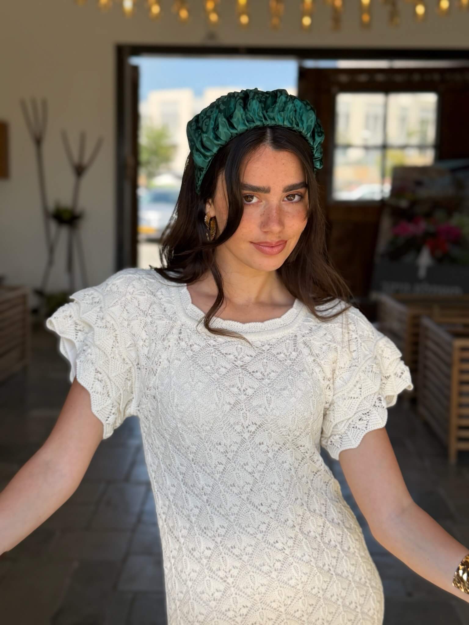 קשת לשיער שיפון ירוק אמרלד מנומר צבע על צבע