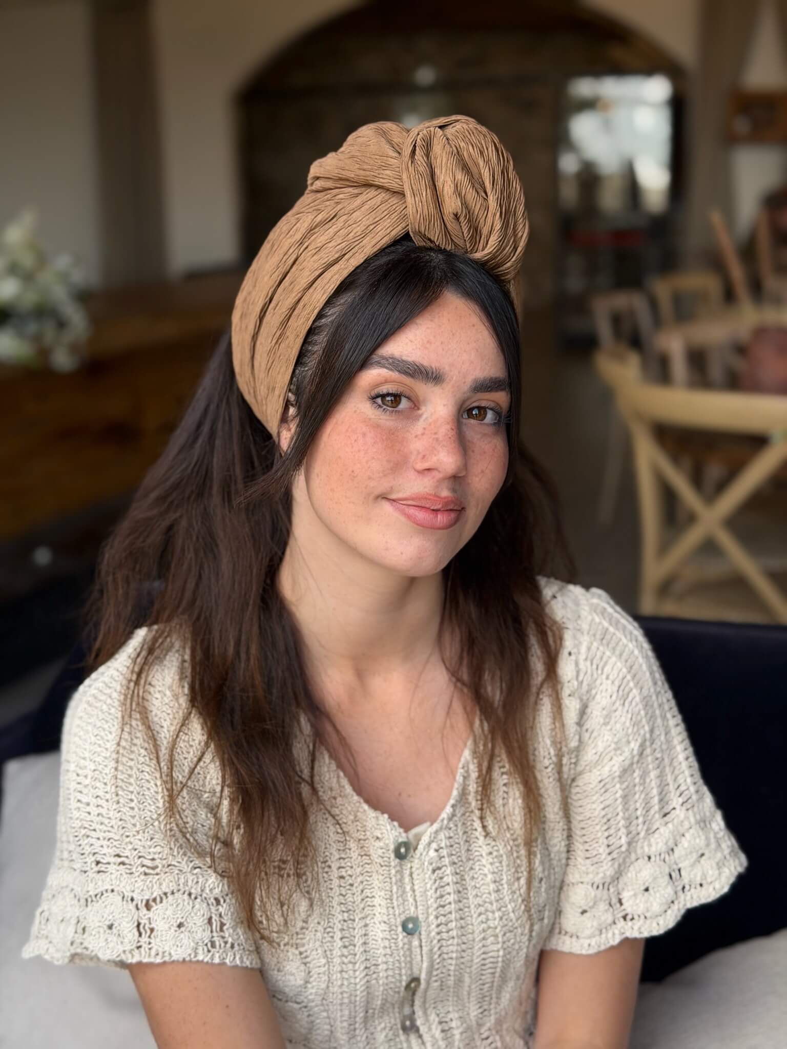 סרט קשירה לשיער מיני פליסה קאמל