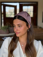 קשת לשיער ורוד סגלגל פליסה מנוצנץ