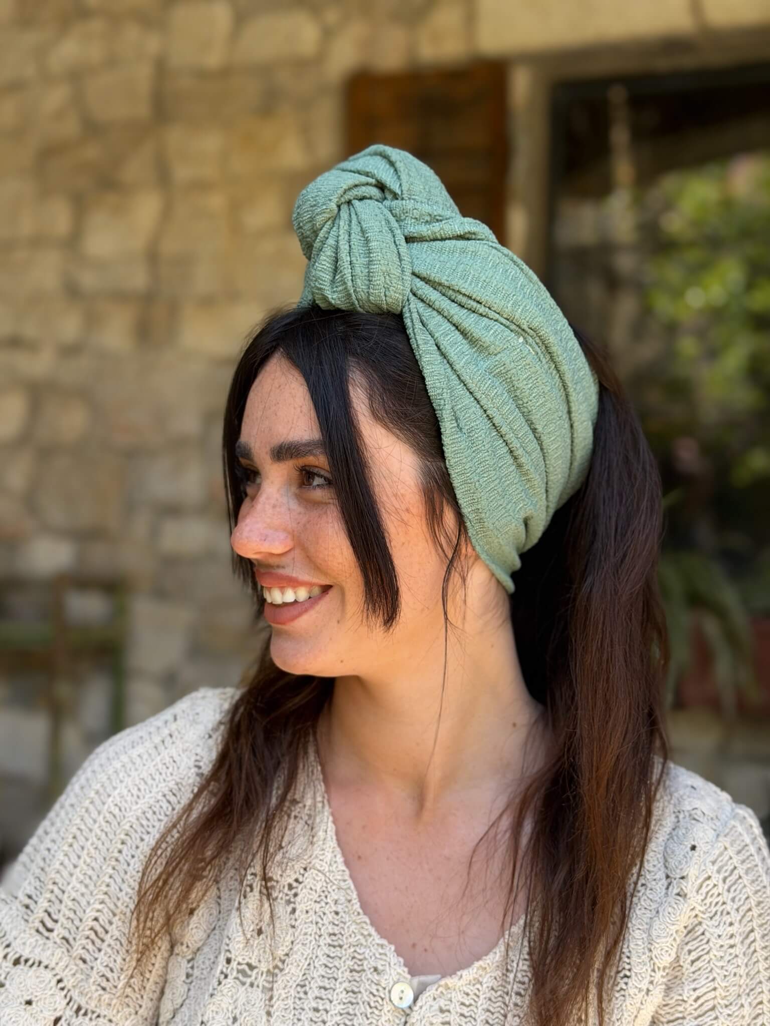 סרט קשירה לשיער בד בועות ירוק מנטה