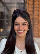 קשת לשיער שיפון פירחוני על בסיס שחור