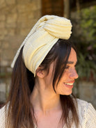 סרט קשירה לשיער בד בועות שמנת