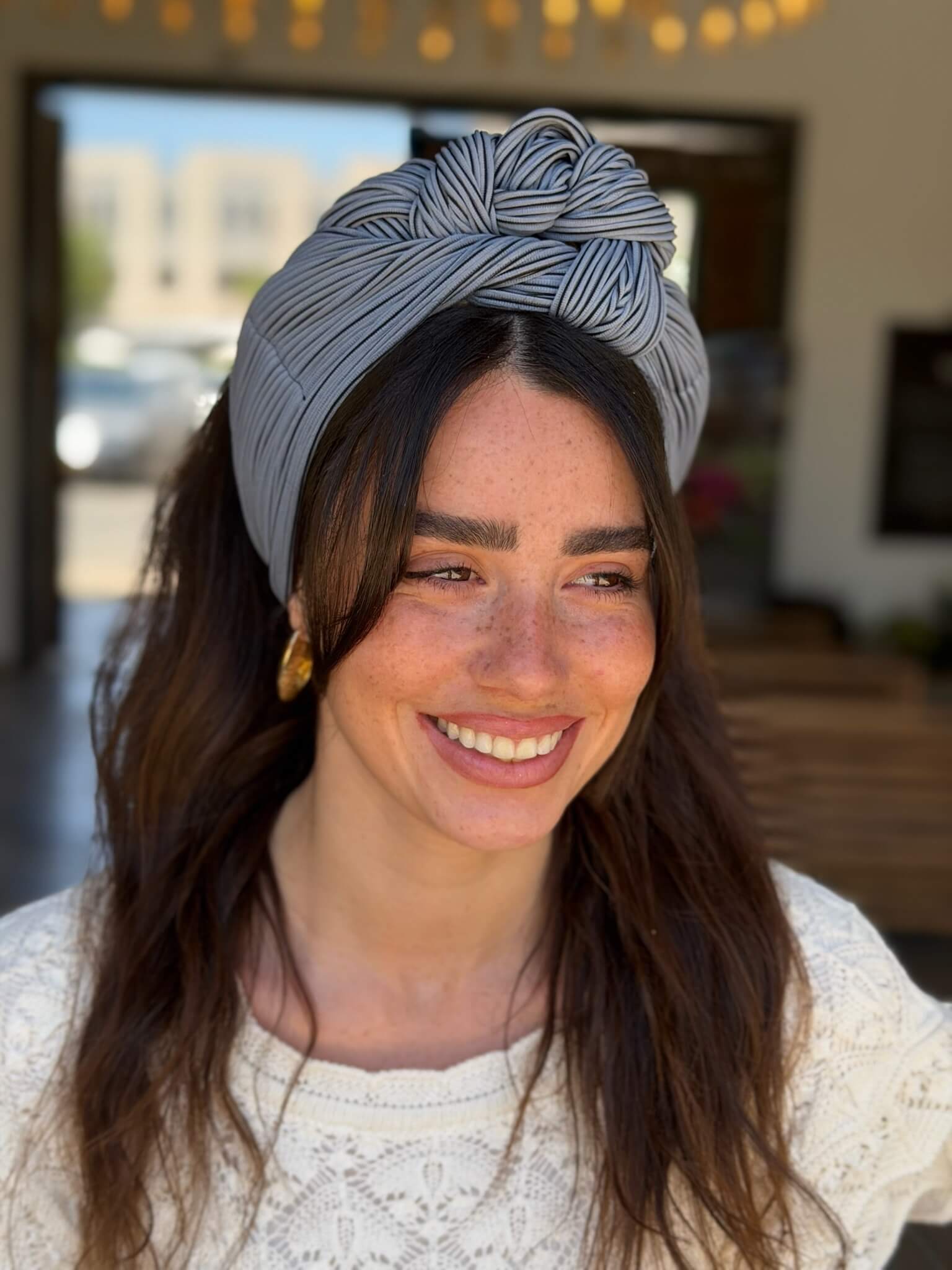 סרט קשירה לשיער בד ריבס תכלת מעושן ושחור