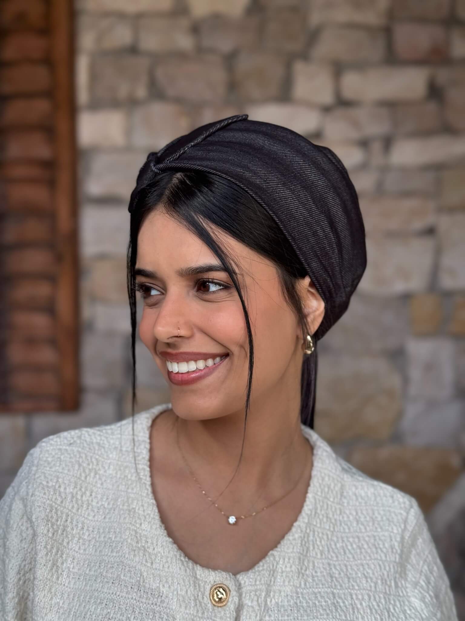 מטפחת ראש דמוי גינס שחור