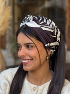 סרט לשיער שיפון זברה שחור שמנת