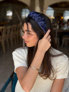 קשת לשיער שיפון מבריק כחול נייבי