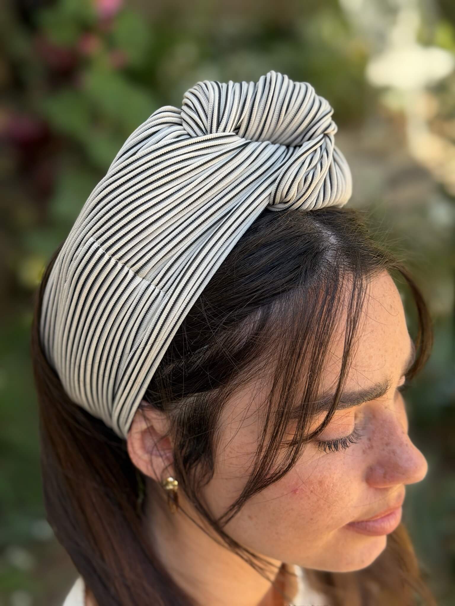 סרט קשירה לשיער בד ריבס שמנת ושחור פסים