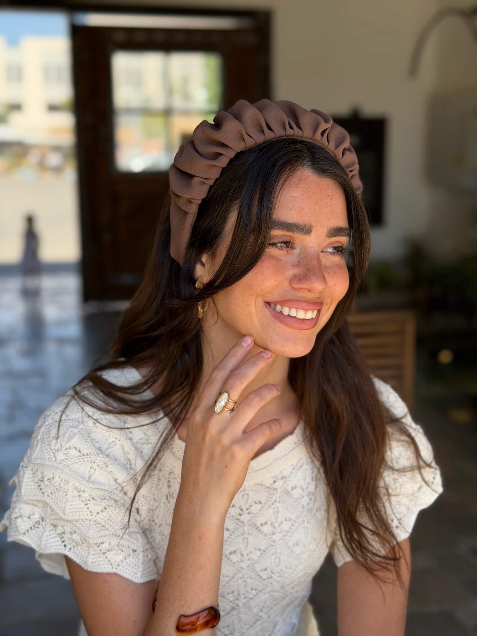 קשת לשיער שיפון מט מוקה חום