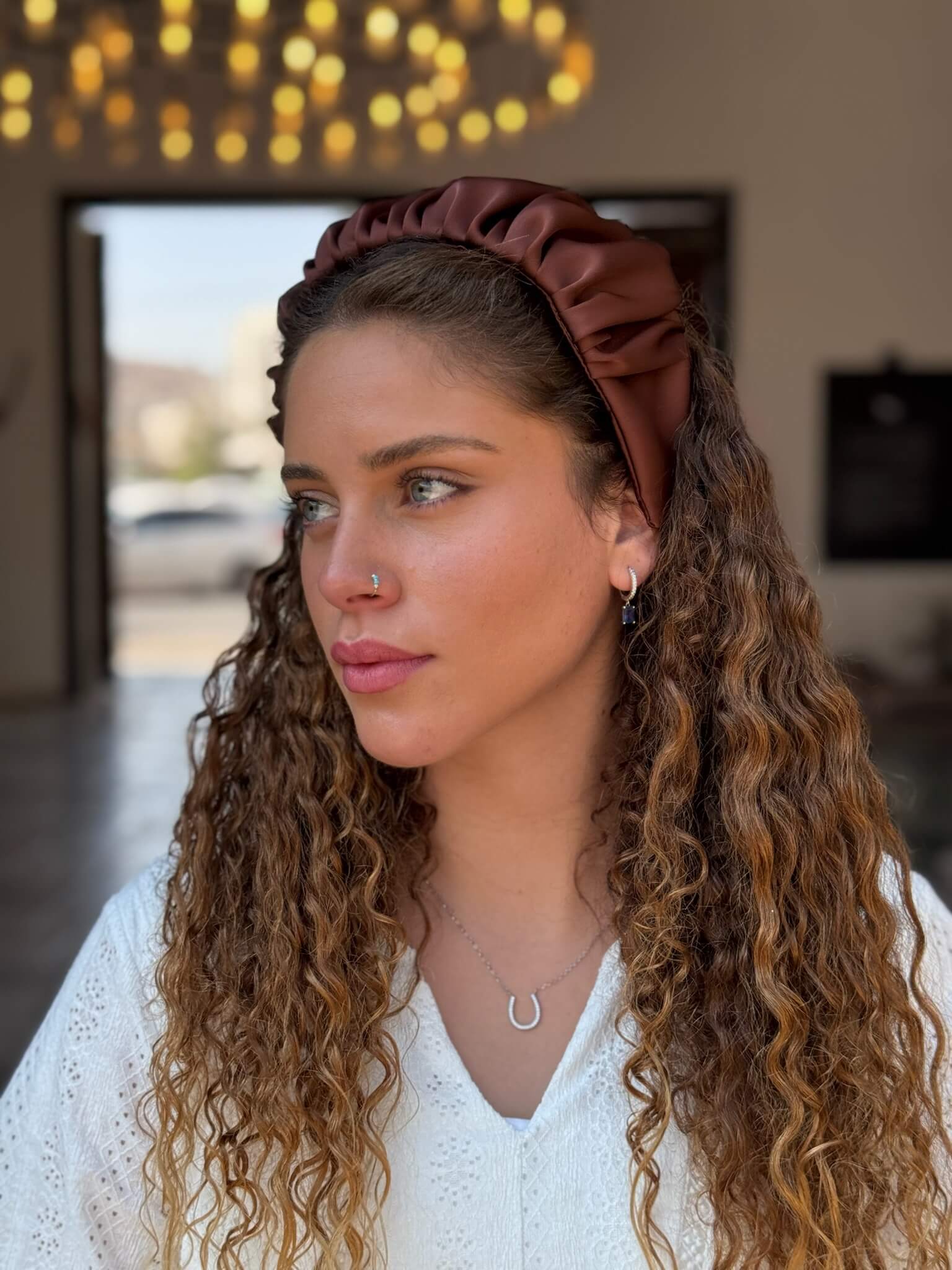 קשת לשיער שיפון חום מבריק
