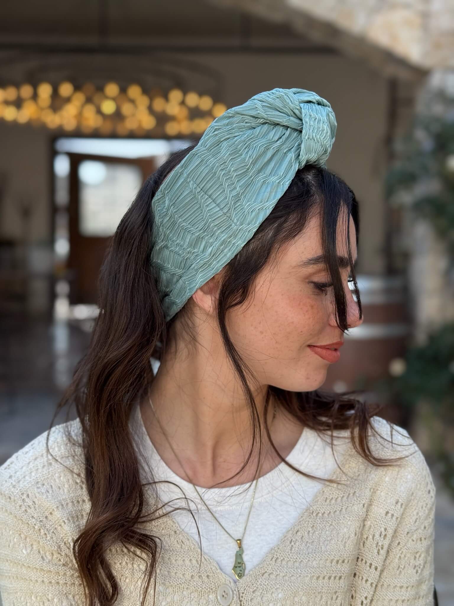 סרט קשירה לשיער בד קומות טורקיז
