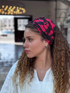 סרט לשיער שיפון שחור ואדום מנומר