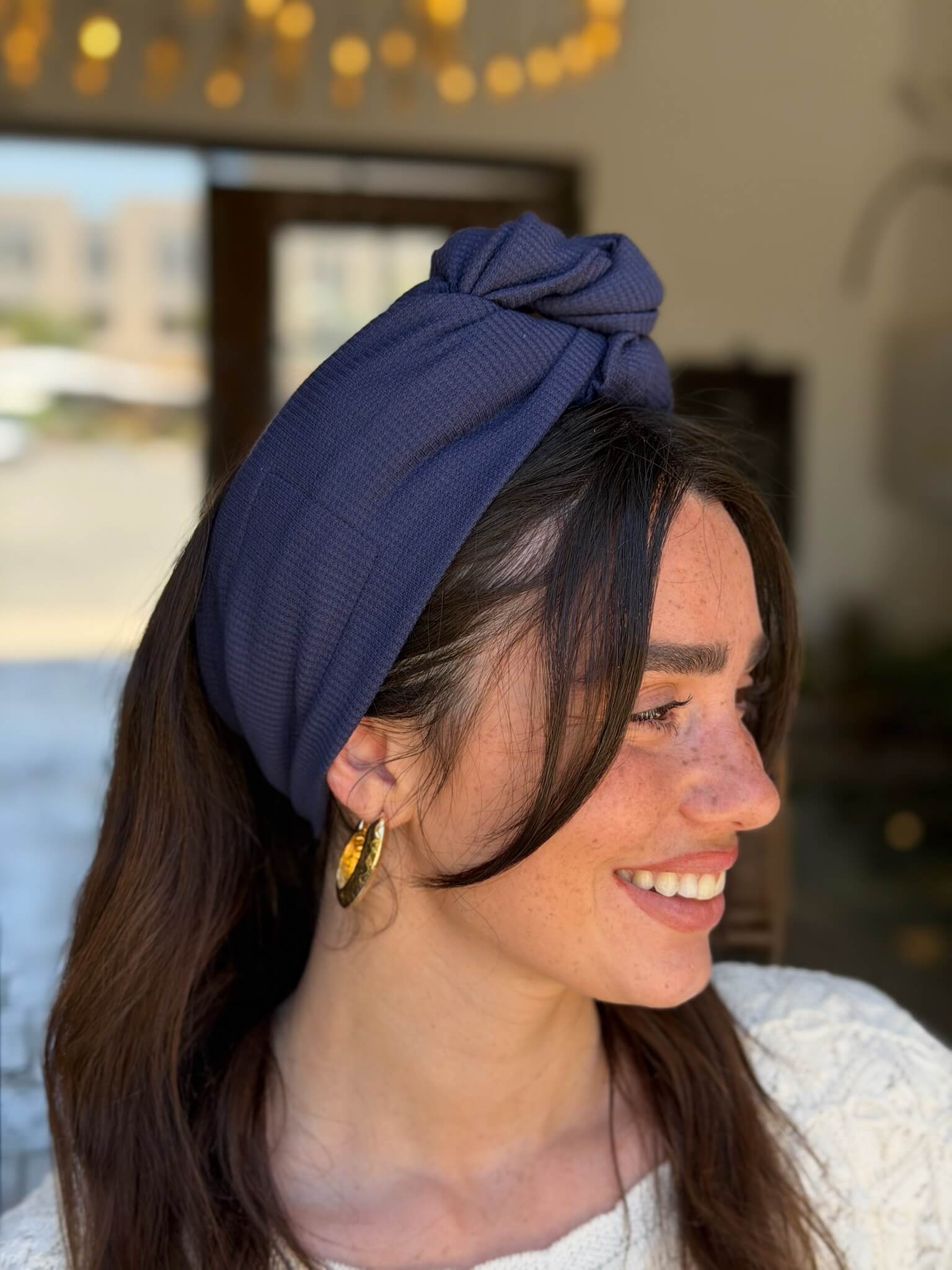 סרט קשירה לשיער כחול כהה בד פיקה