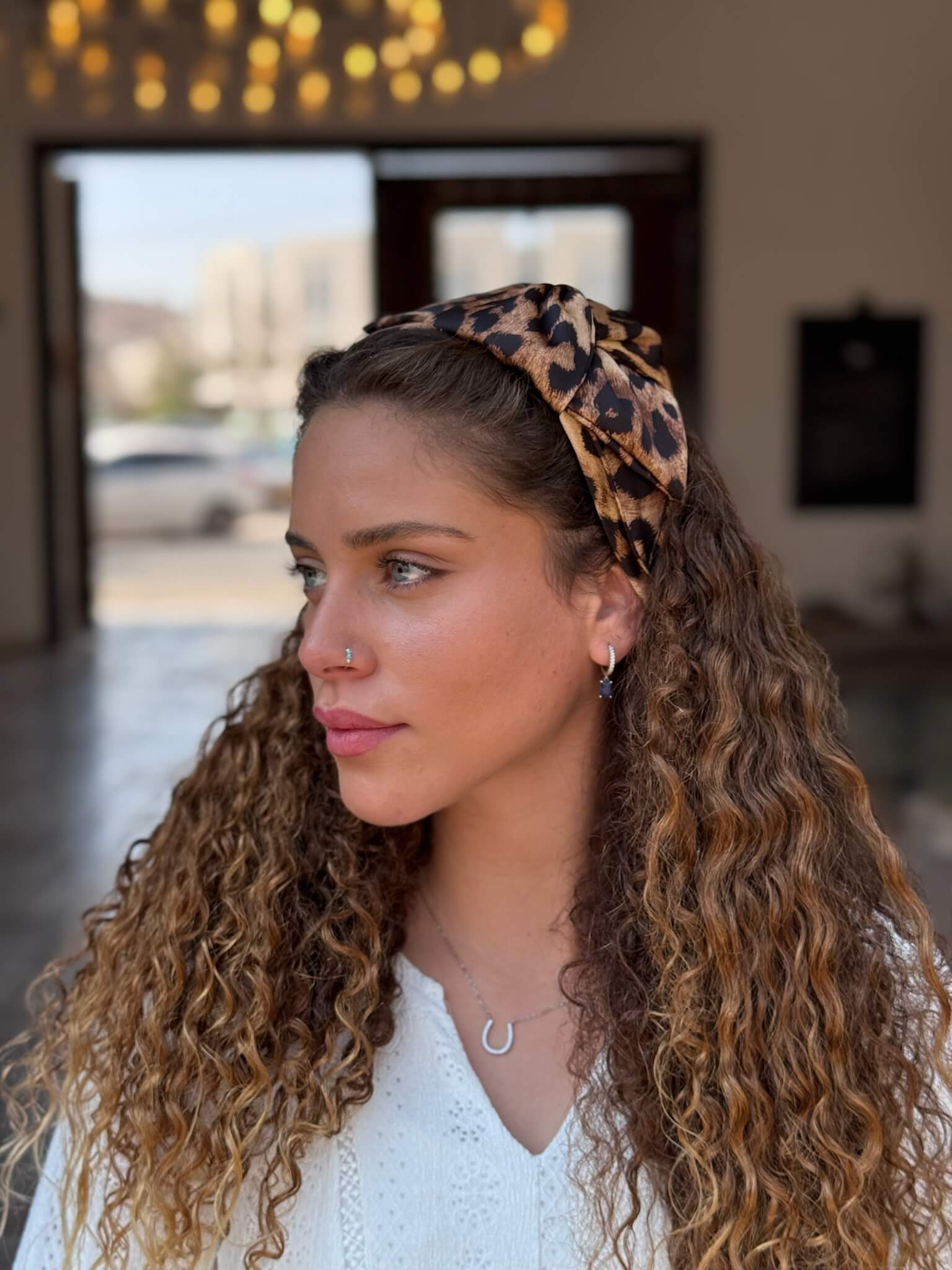 קשת לשיער שיפון מנומר חום קלאסי