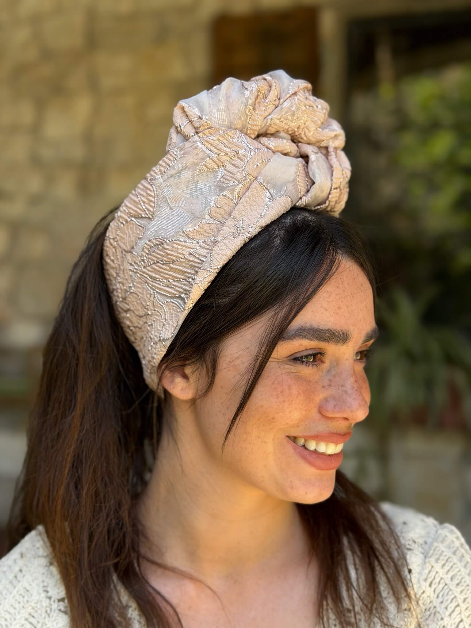 סרט קשירה לשיער ברוקרד ורשת ורוד עתיק מנצנץ עדין