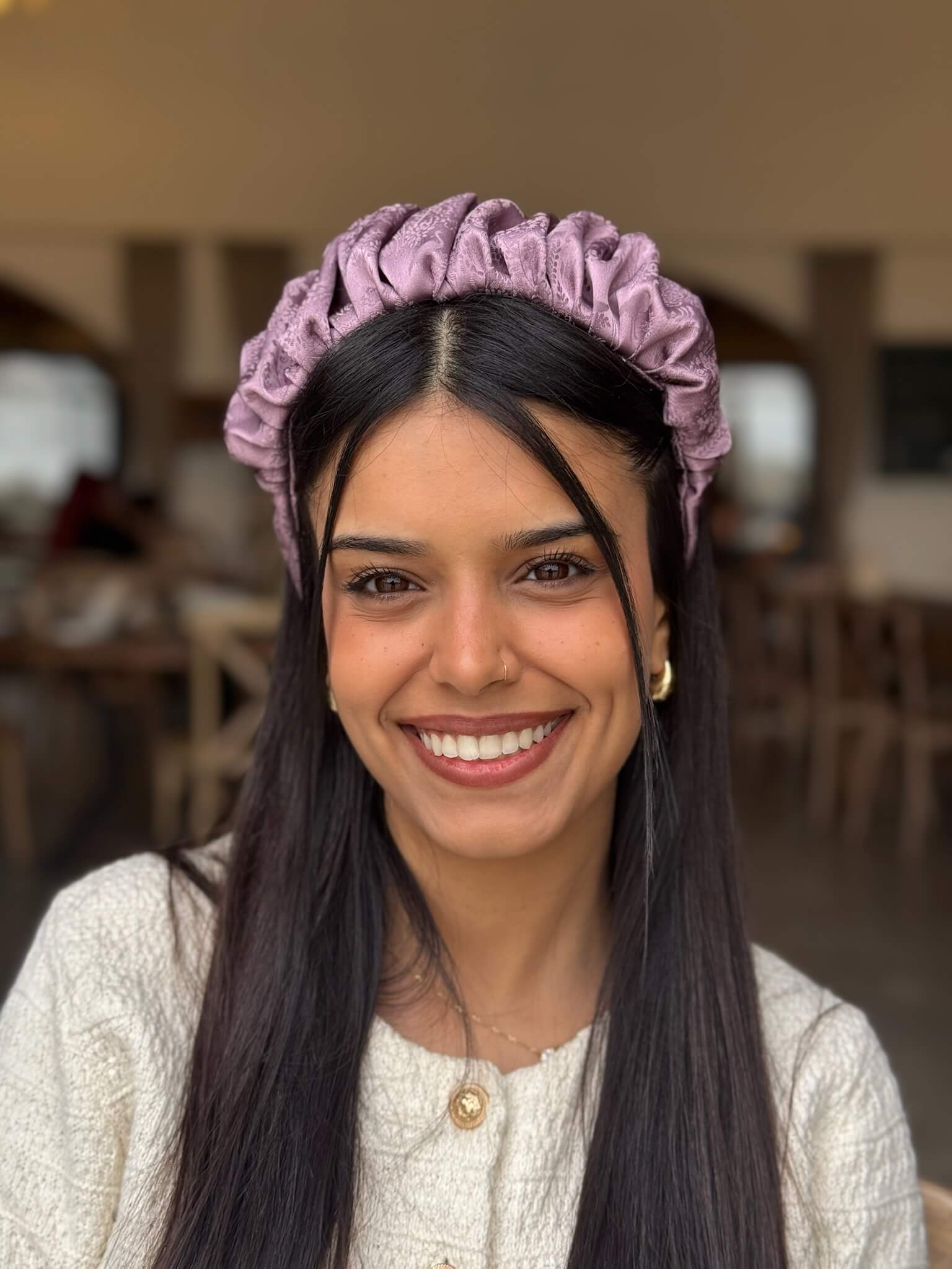קשת לשיער שיפון פרחוני לילך צבע על צבע