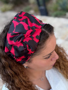 סרט לשיער שיפון שחור ואדום מנומר